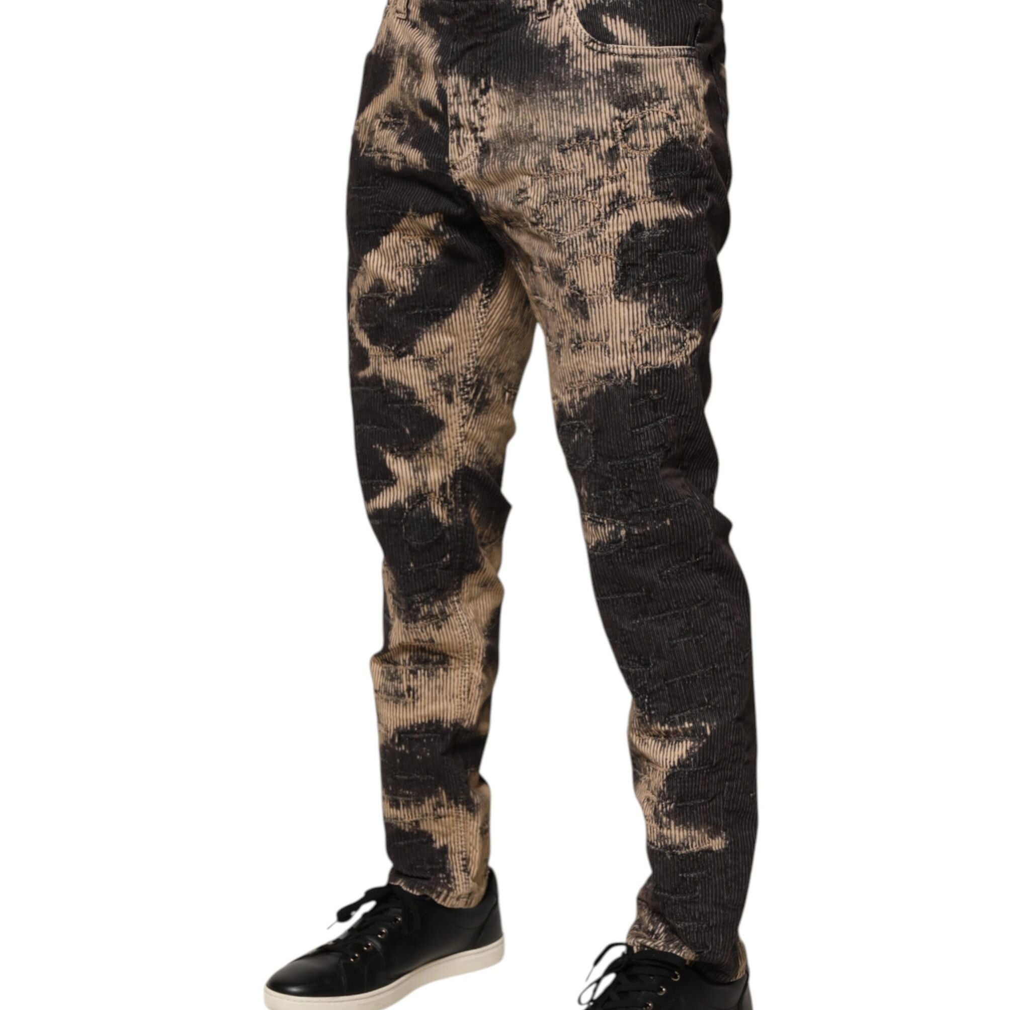Dolce & Gabbana Beige Black Corduroy Tie-Dye Cotton Blend Pants