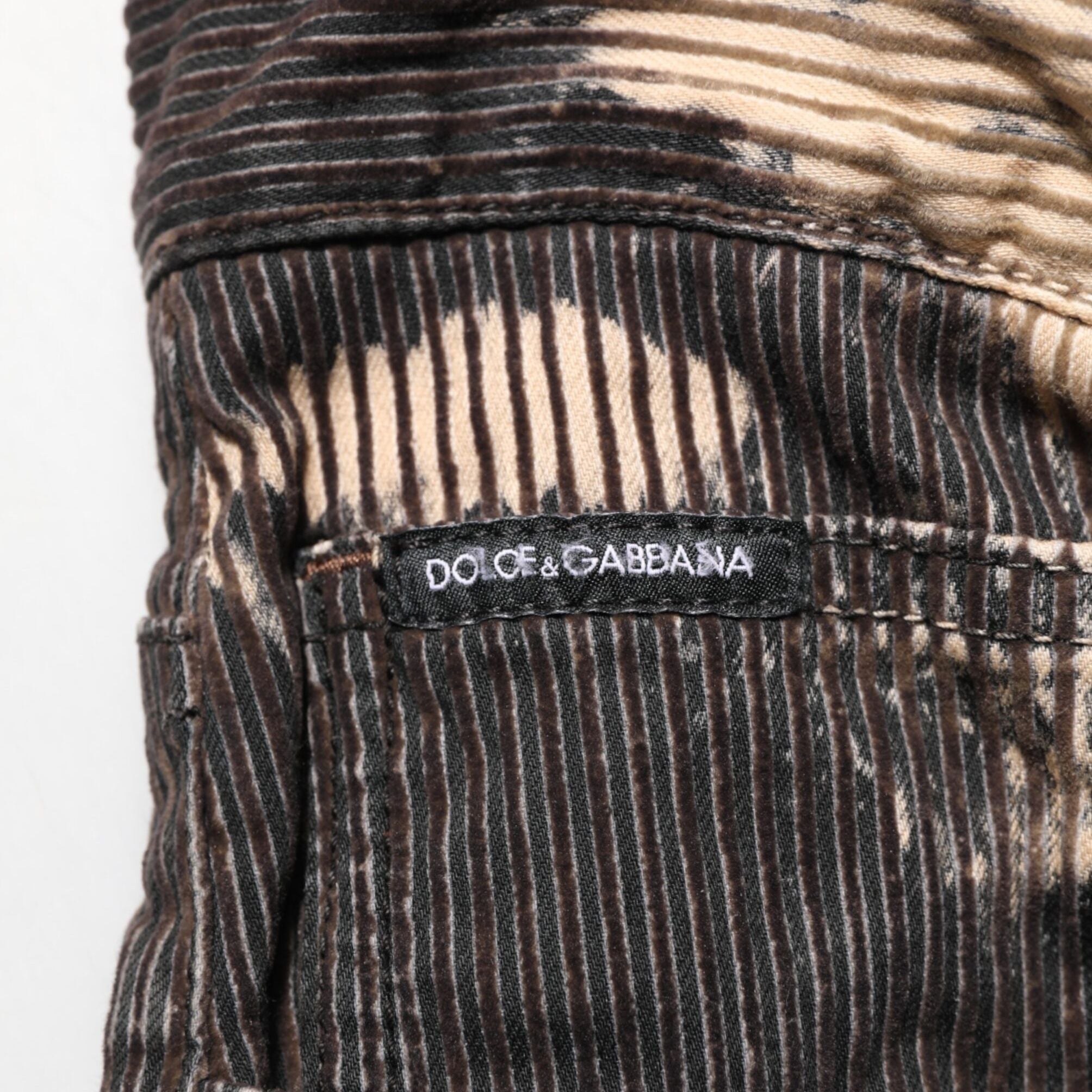 Dolce & Gabbana Beige Black Corduroy Tie-Dye Cotton Blend Pants
