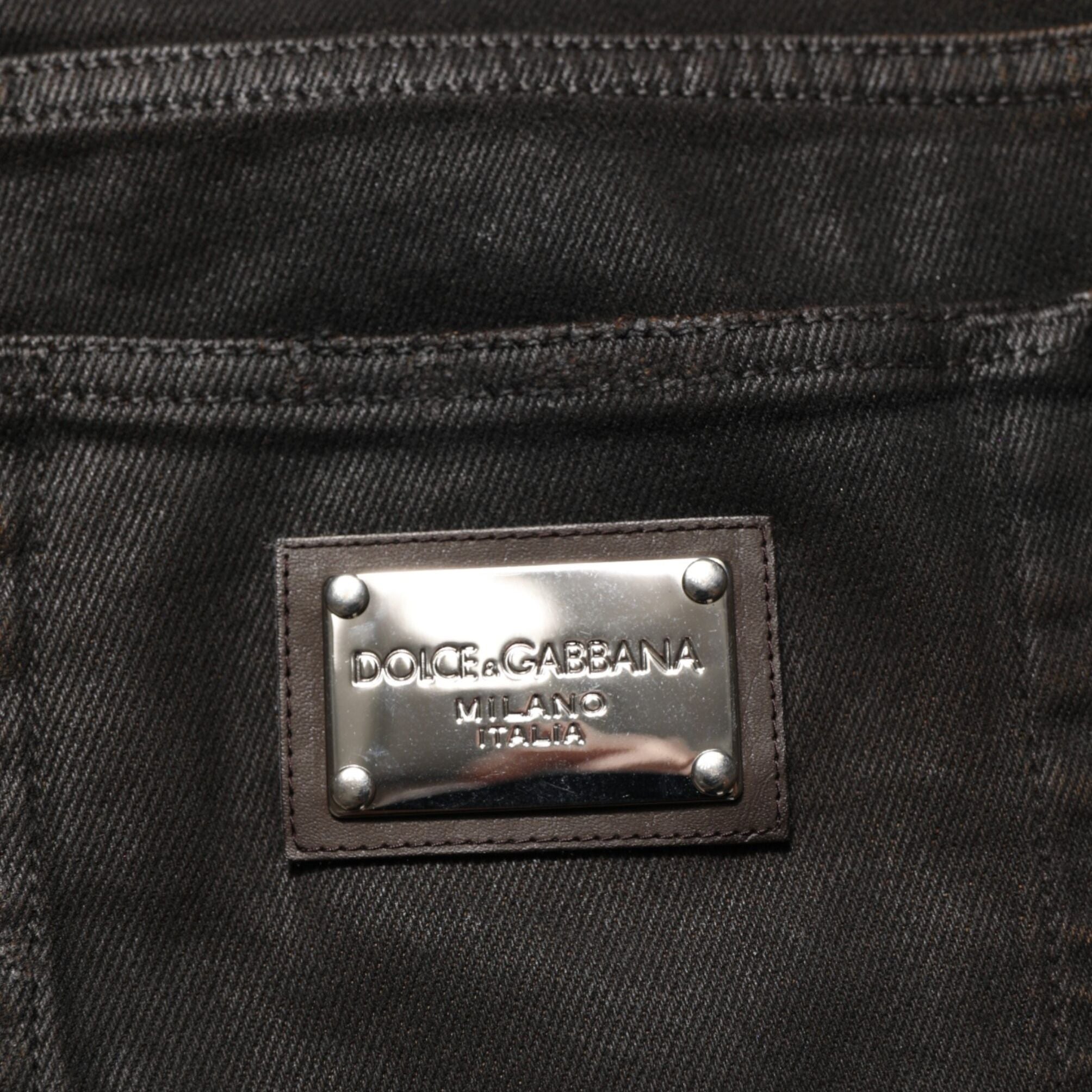 Dolce & Gabbana Dark Brown Tattered Cotton Skinny Denim Jeans