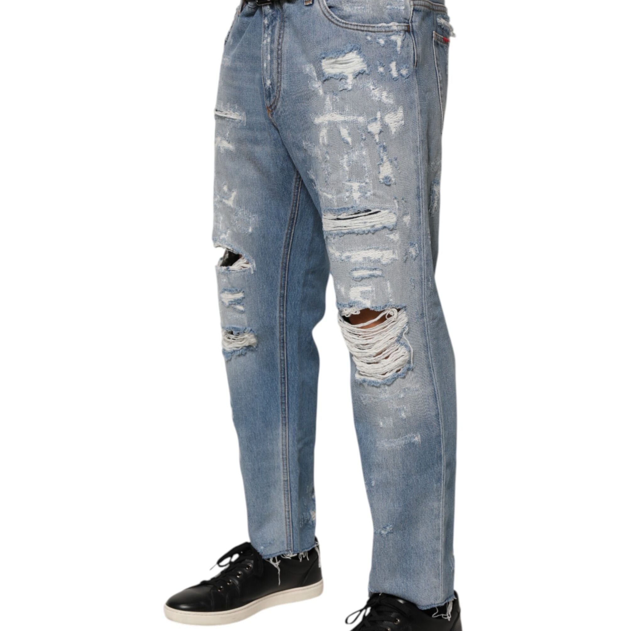 Dolce & Gabbana Blue Distressed Ripped Denim Pants Jeans