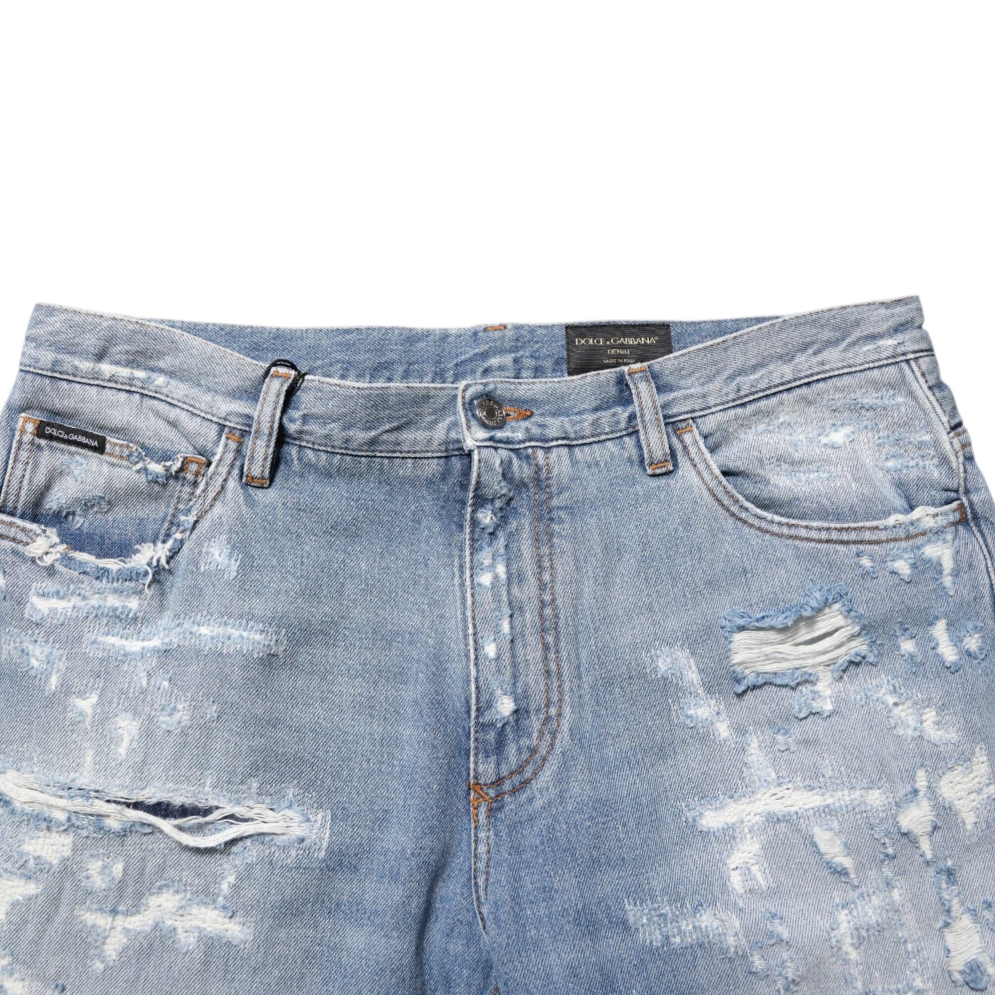 Dolce & Gabbana Blue Distressed Ripped Denim Pants Jeans