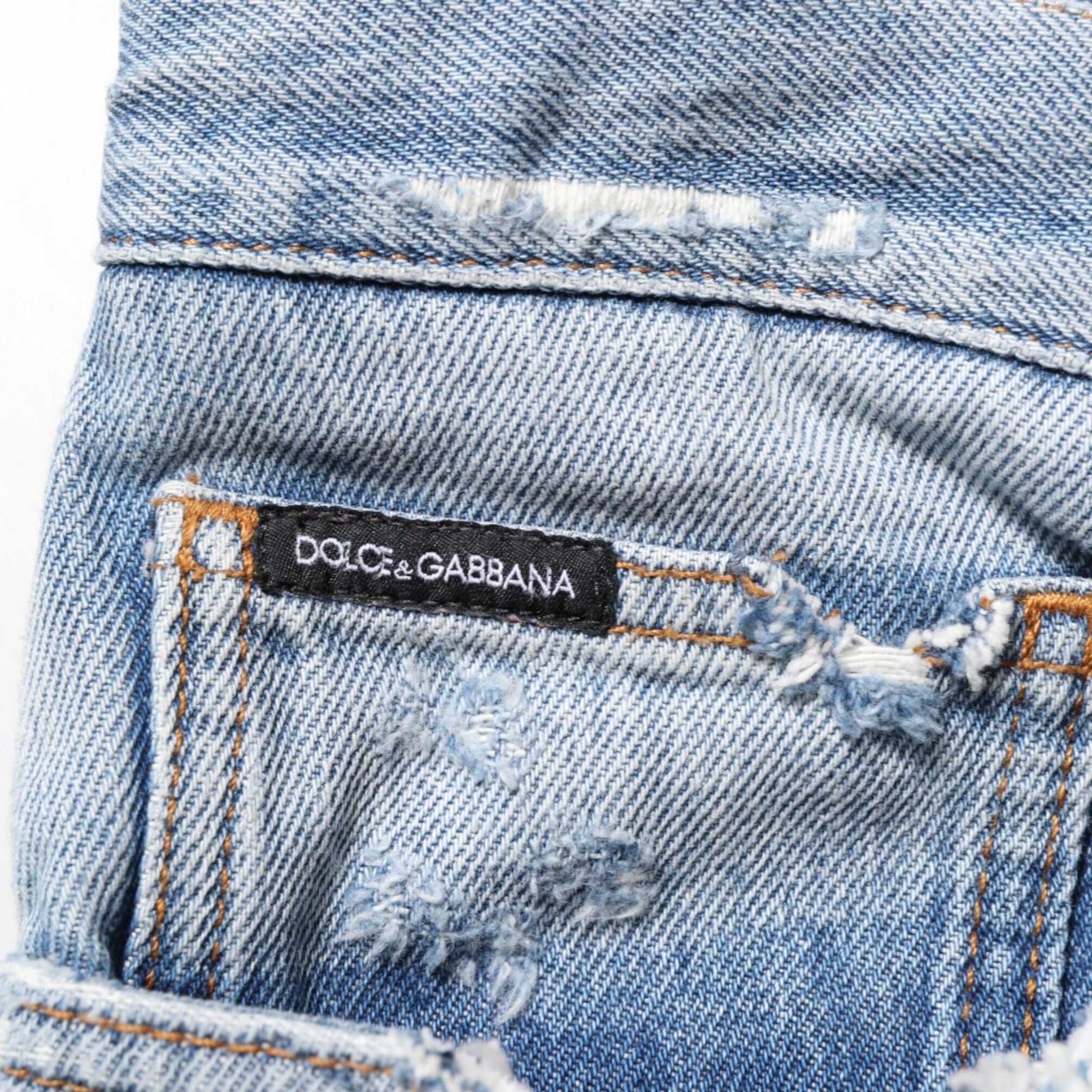 Dolce & Gabbana Blue Distressed Ripped Denim Pants Jeans
