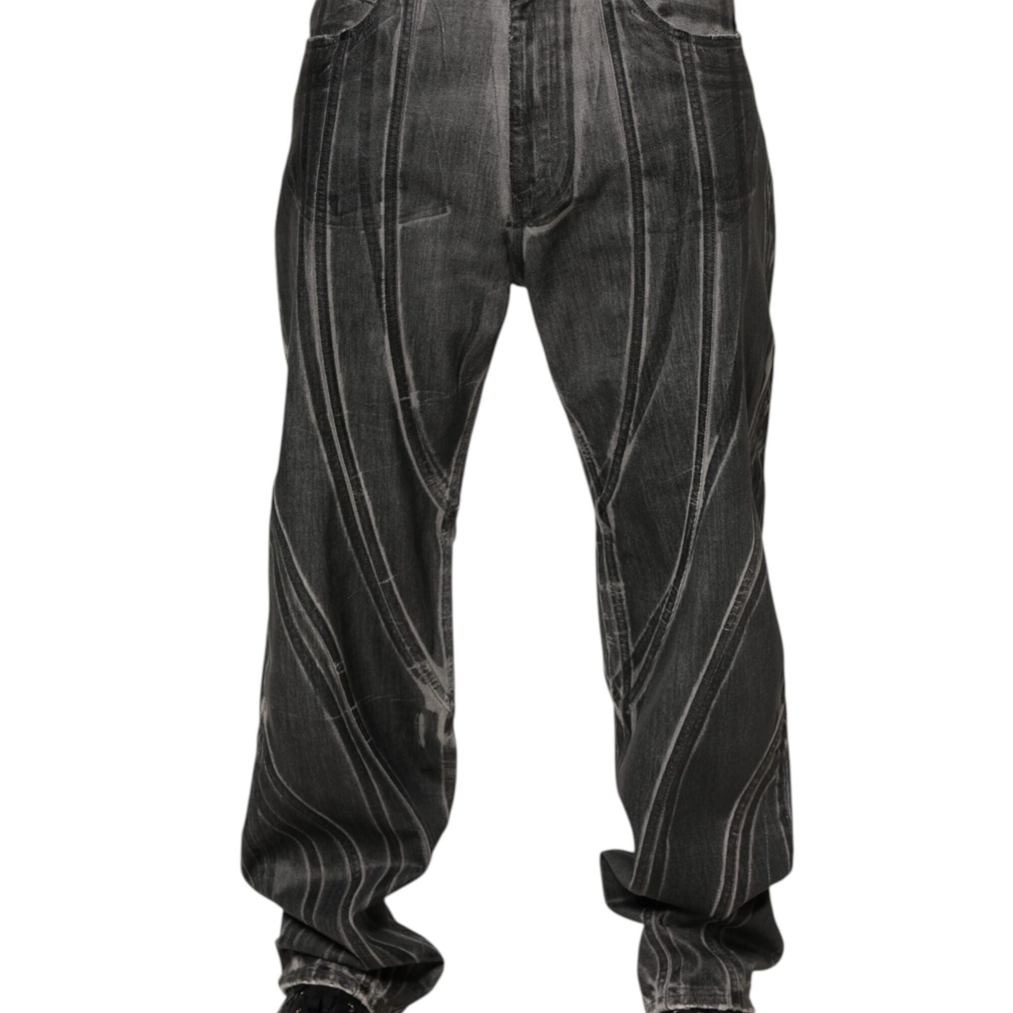 Dolce & Gabbana Black Grey Graphic Print Denim Pants Jeans