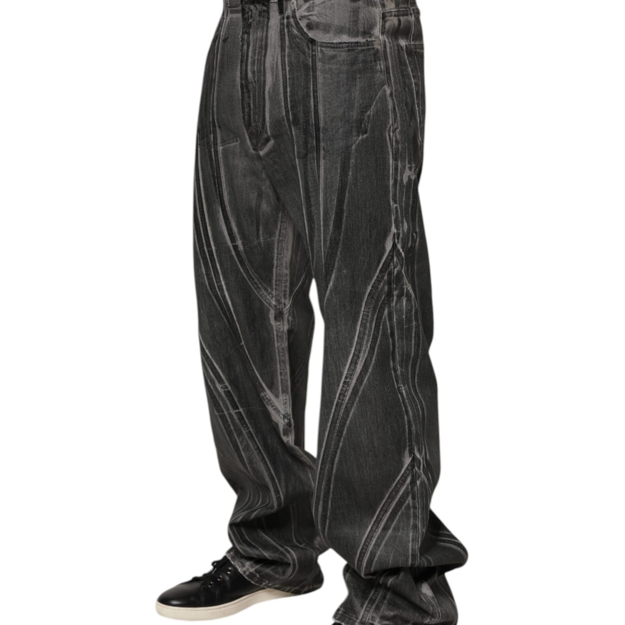 Dolce & Gabbana Black Grey Graphic Print Denim Pants Jeans