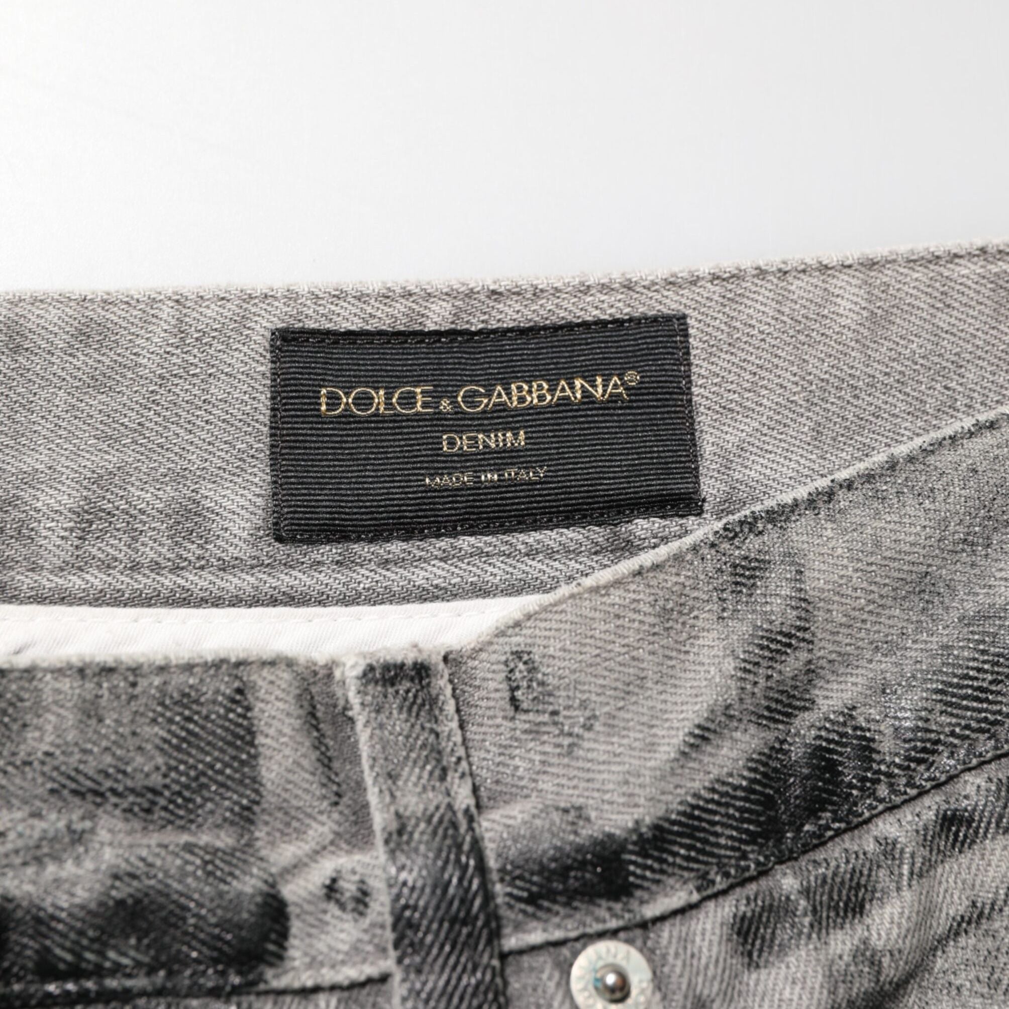 Dolce & Gabbana Black Grey Graphic Print Denim Pants Jeans
