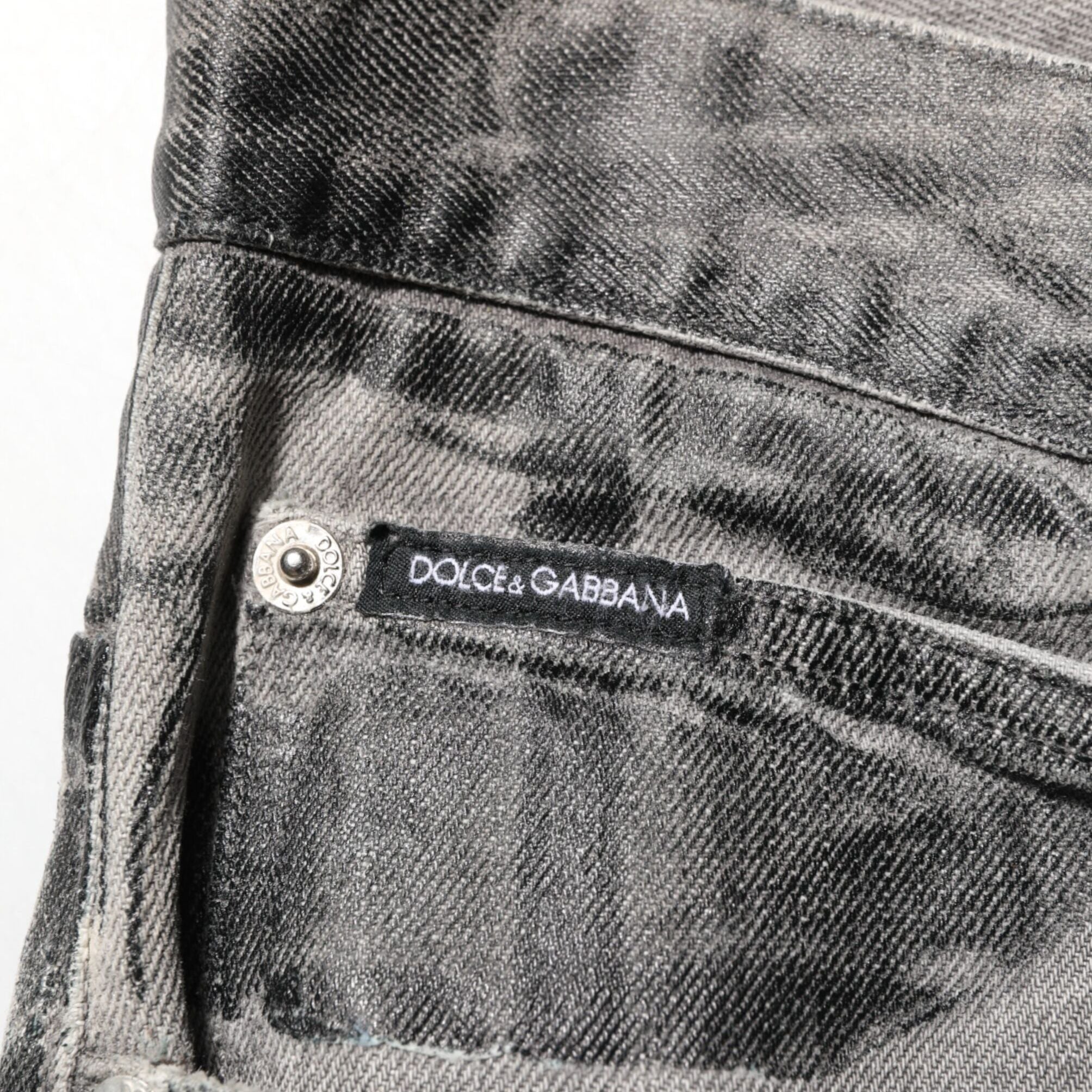 Dolce & Gabbana Black Grey Graphic Print Denim Pants Jeans