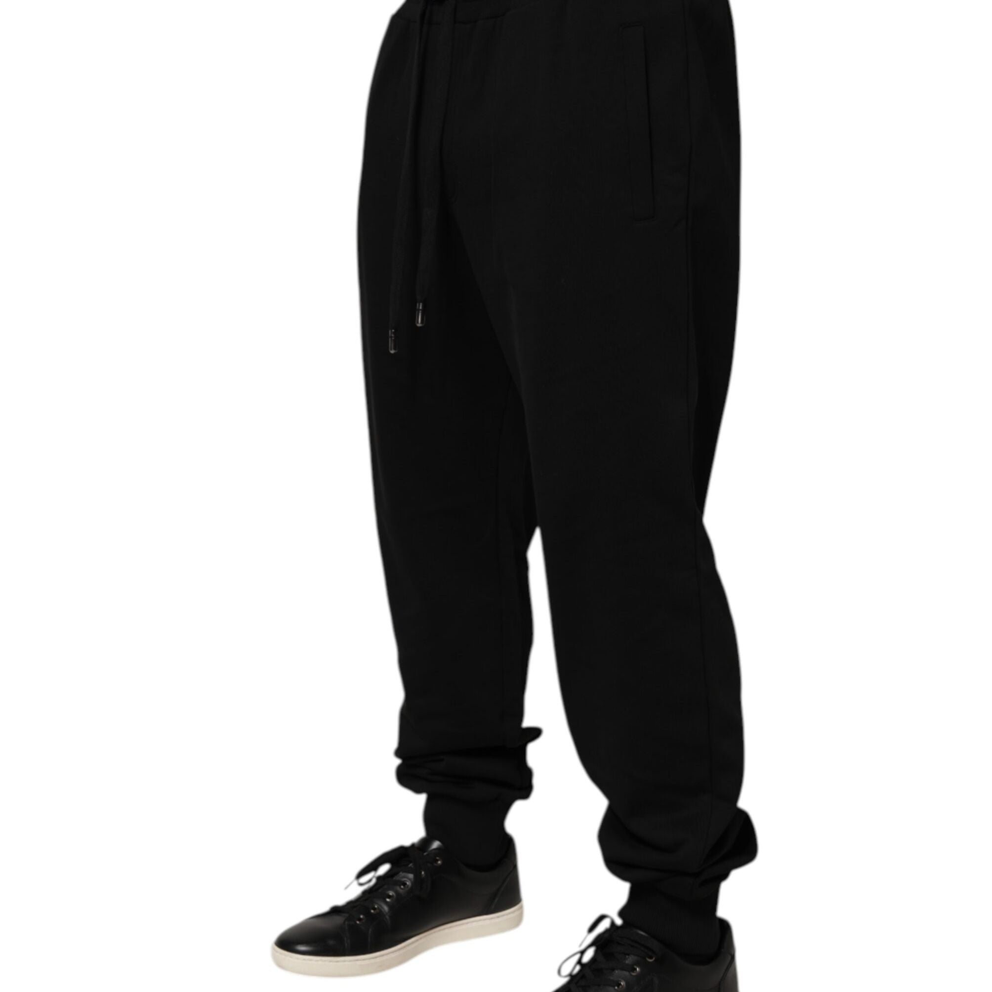 Dolce & Gabbana Black Cotton Drawstring Logo Sweatpants Pants