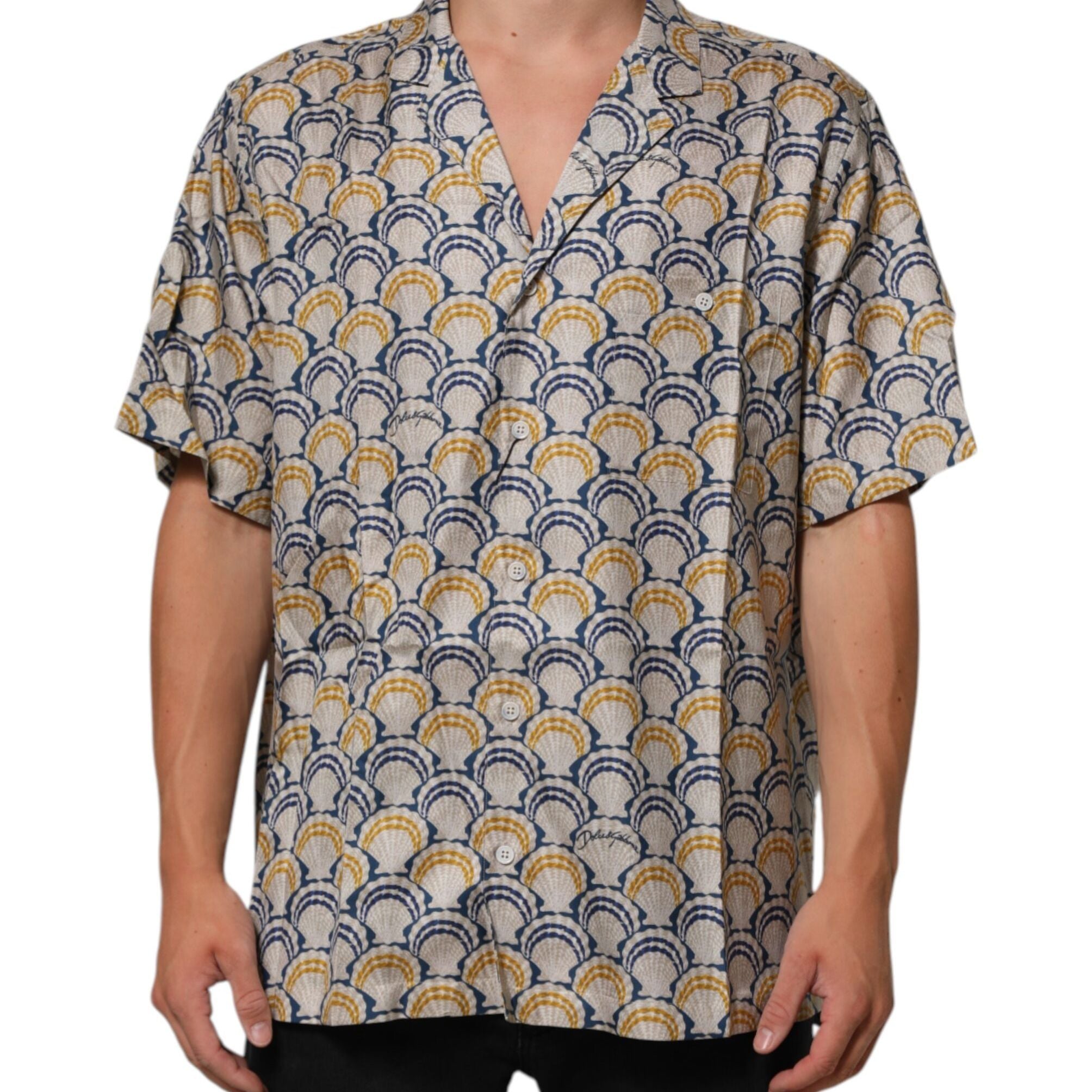 Dolce & Gabbana Cream Cotton Silk Hawaii Scallop Shell Print Shirt