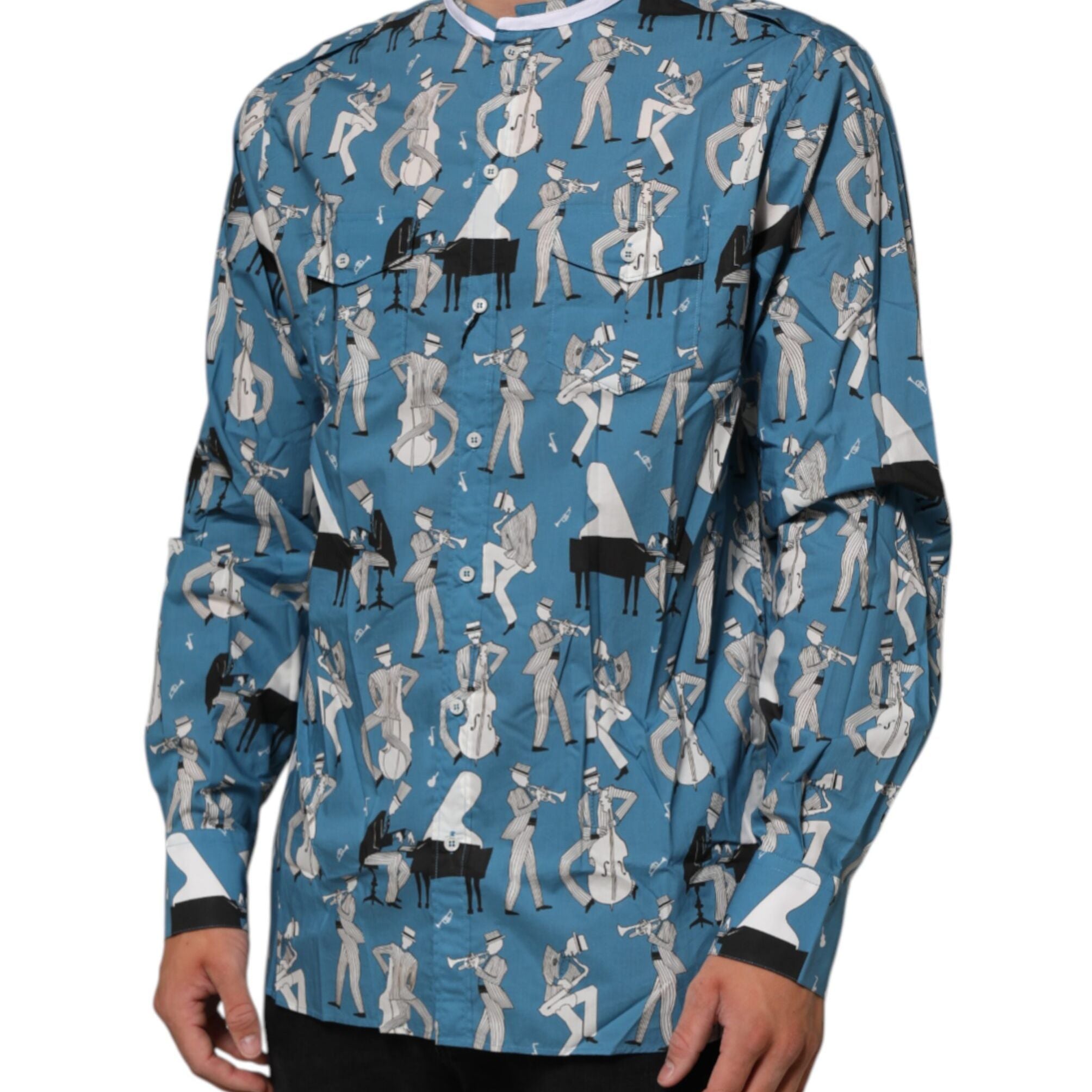 Dolce & Gabbana Blue Jazz Printed Cotton Button Front Shirt