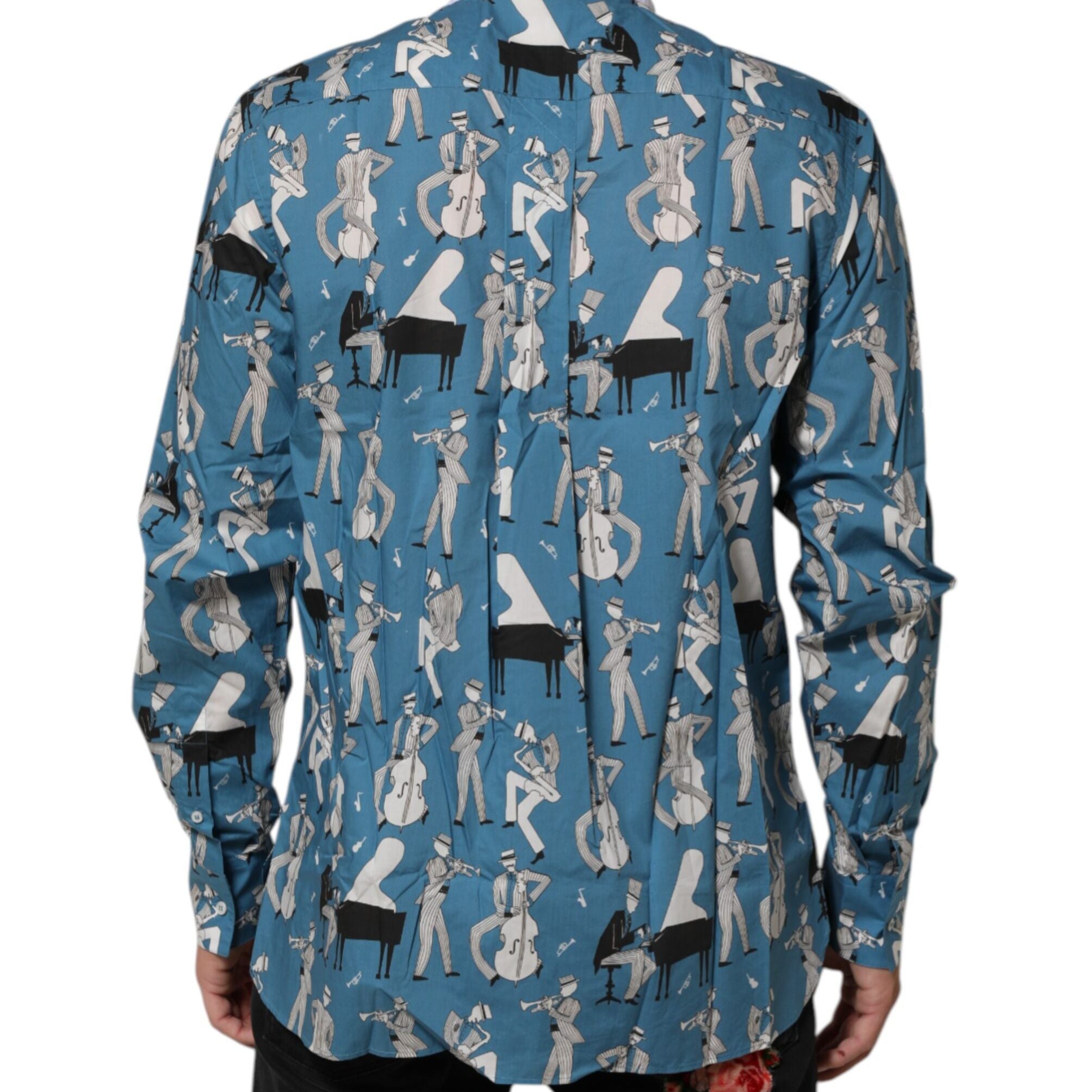 Dolce & Gabbana Blue Jazz Printed Cotton Button Front Shirt