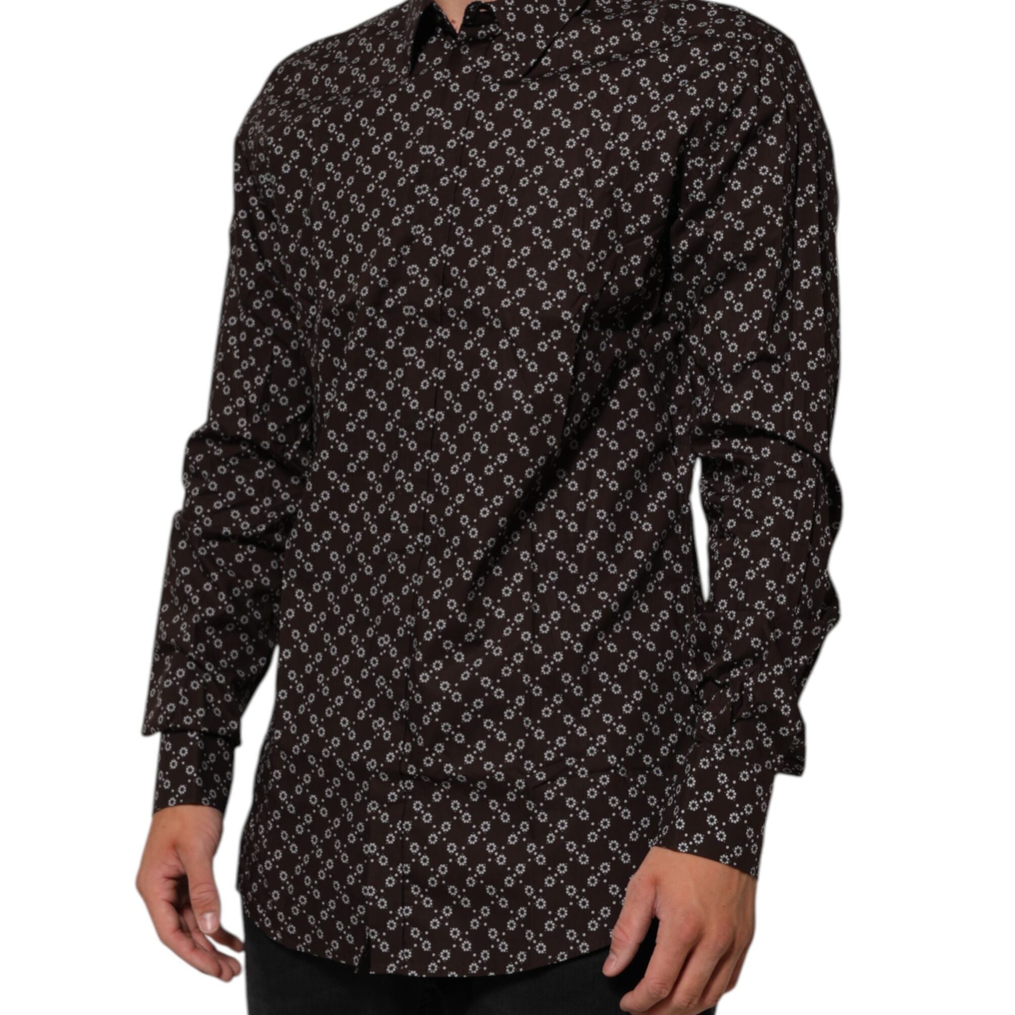 Dolce & Gabbana BrownFloral Collared GOLD Formal Dress Shirt