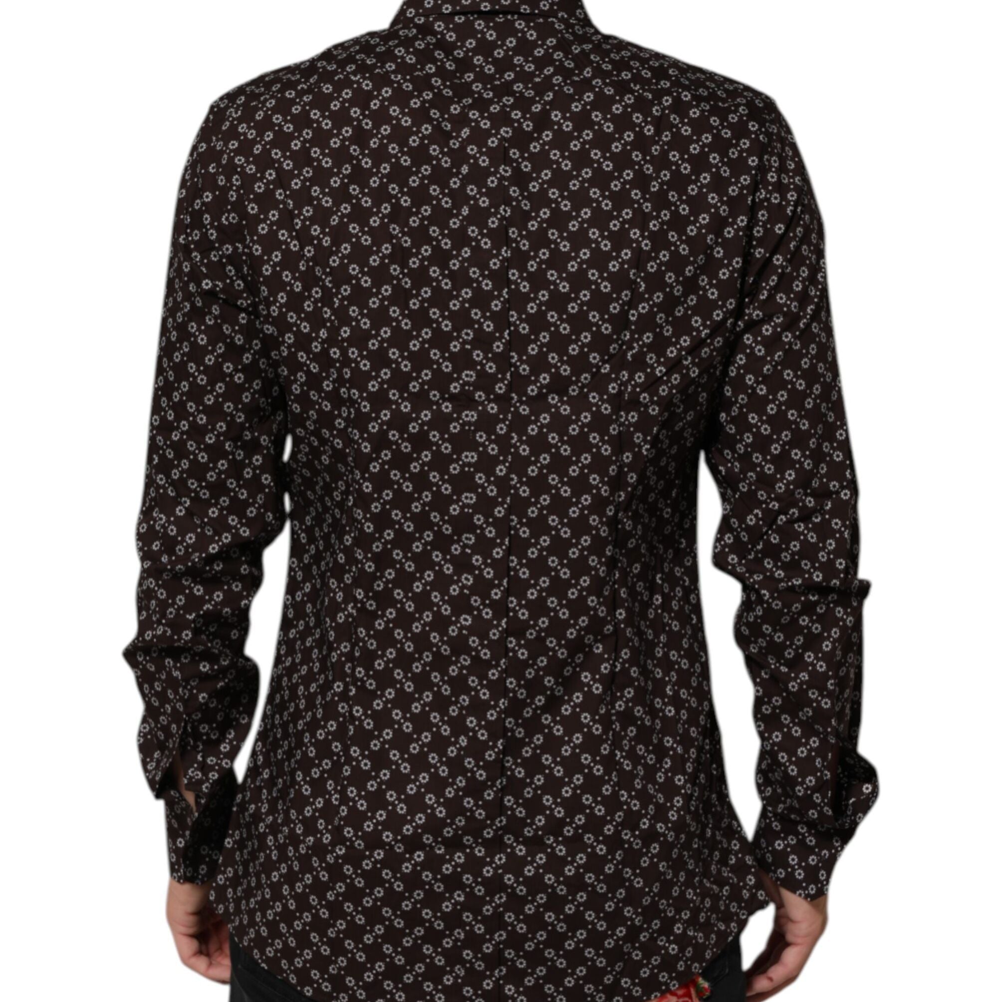 Dolce & Gabbana BrownFloral Collared GOLD Formal Dress Shirt