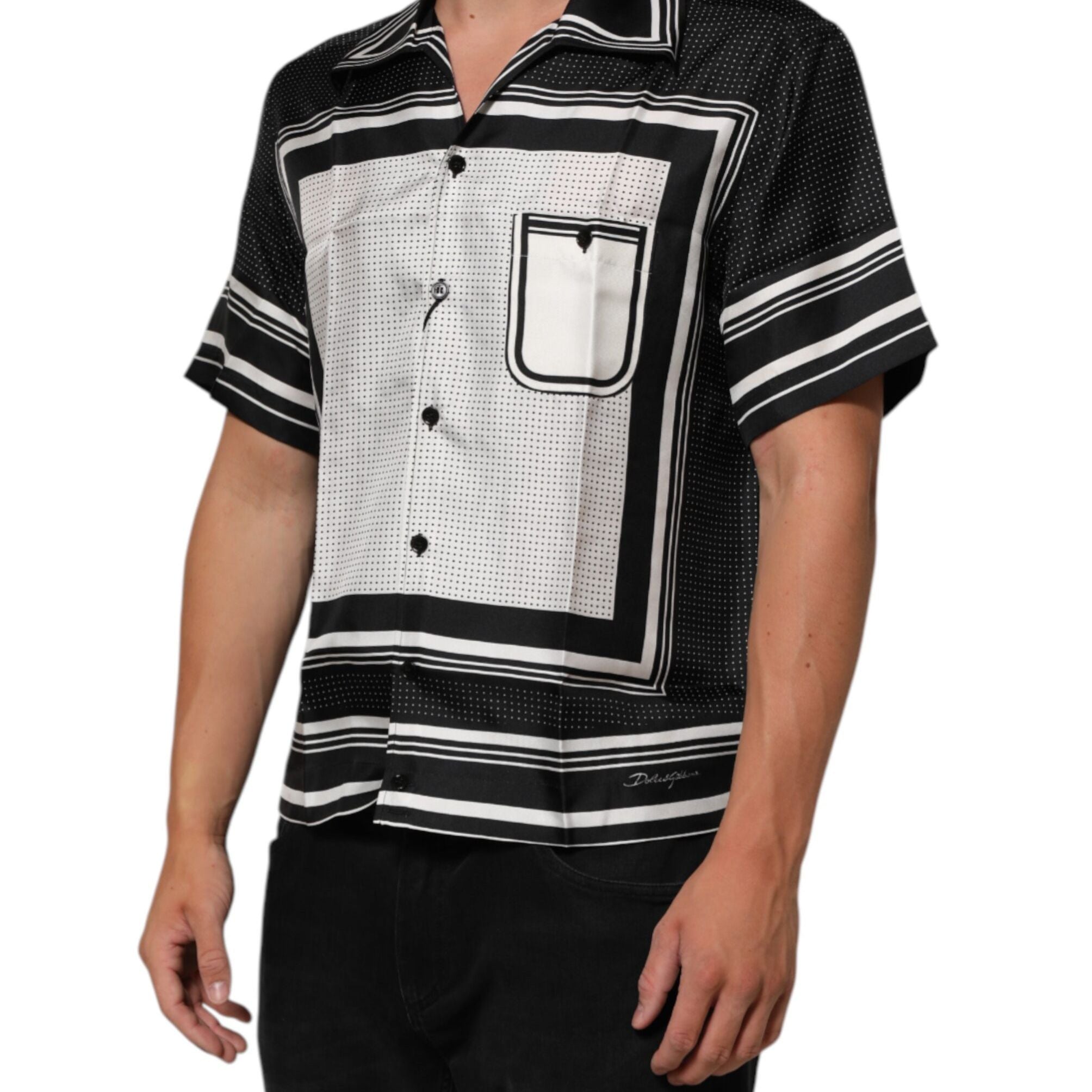 Dolce & Gabbana Black White StripeDot Print Casual Polo Shirt