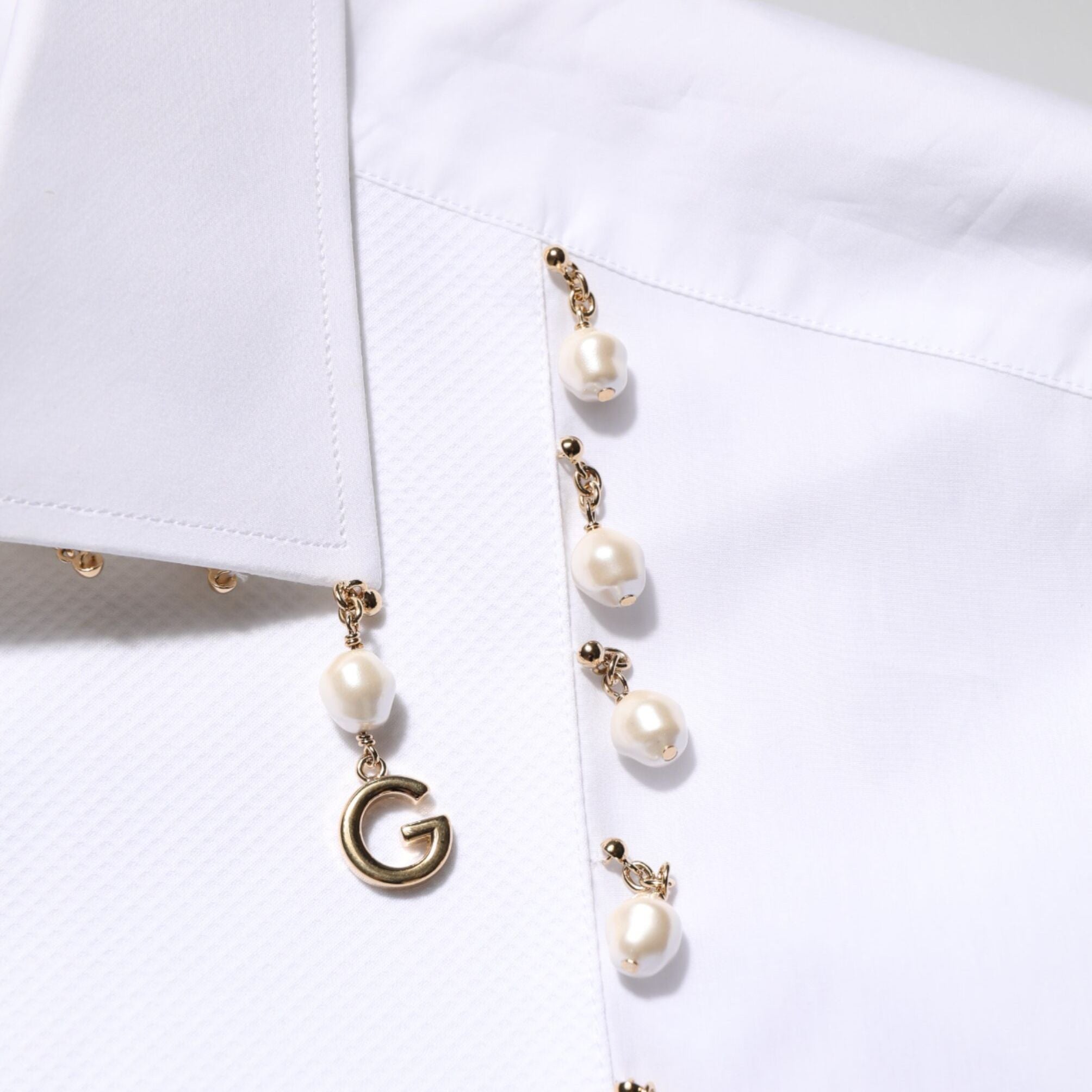 Dolce & Gabbana White Cotton DG Logo Pearl GOLD Formal Shirt