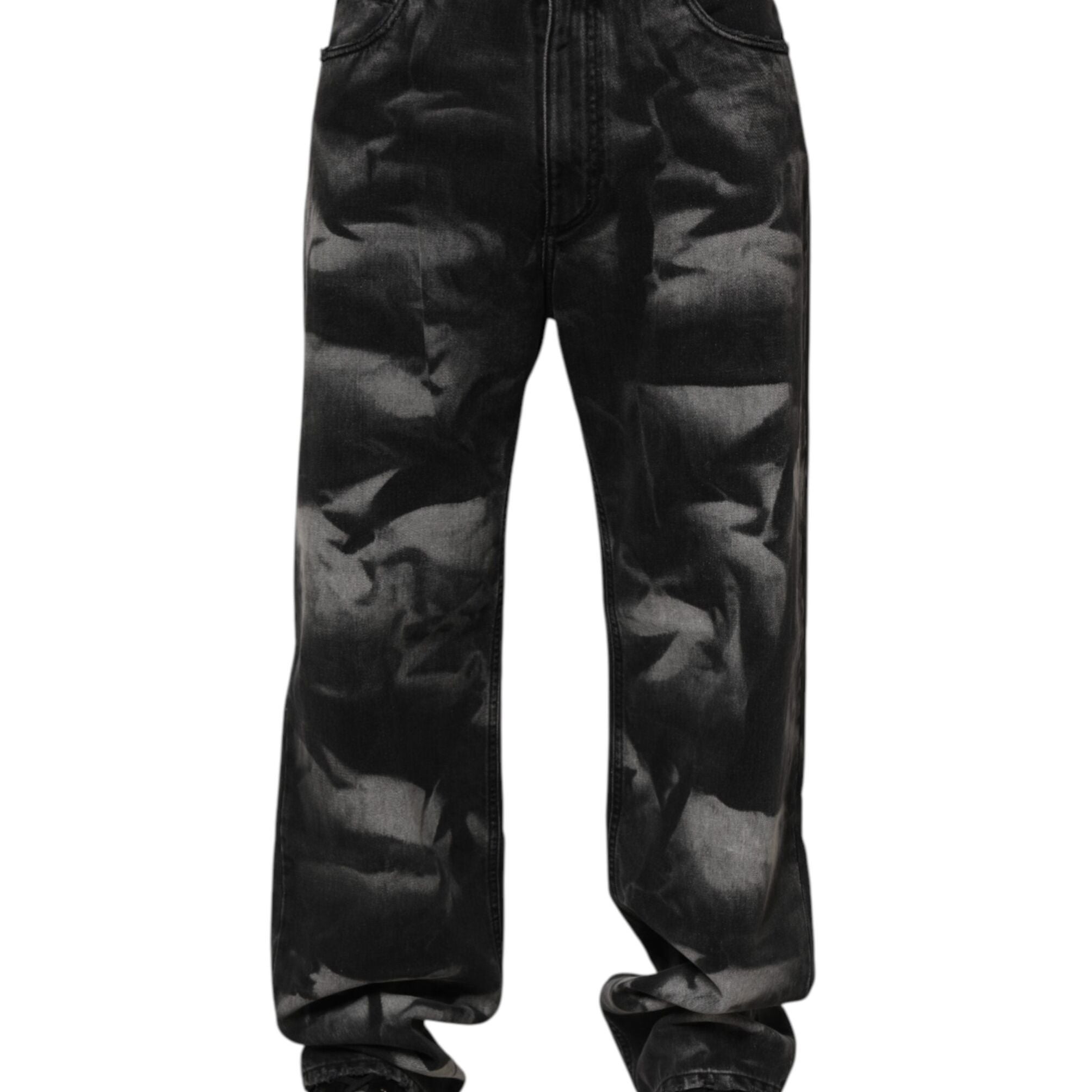 Dolce & Gabbana Black Marbled Effect Straight Men Denim Jeans