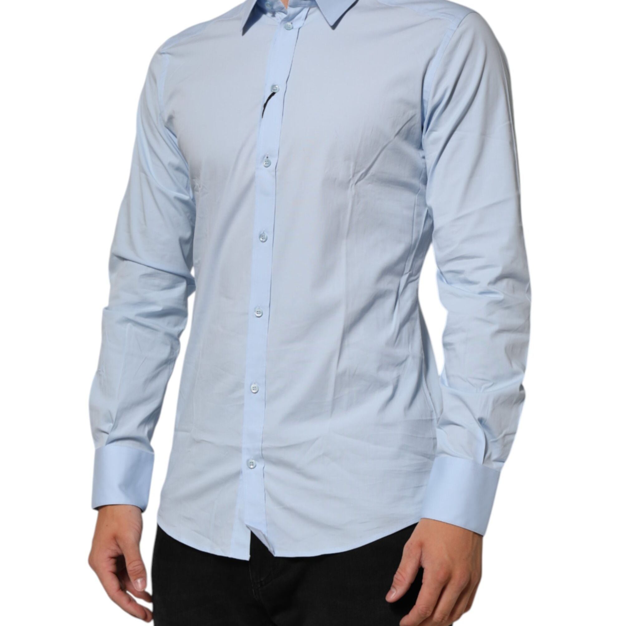 Dolce & Gabbana Light Blue Cotton GOLD Formal Men Dress Shirt