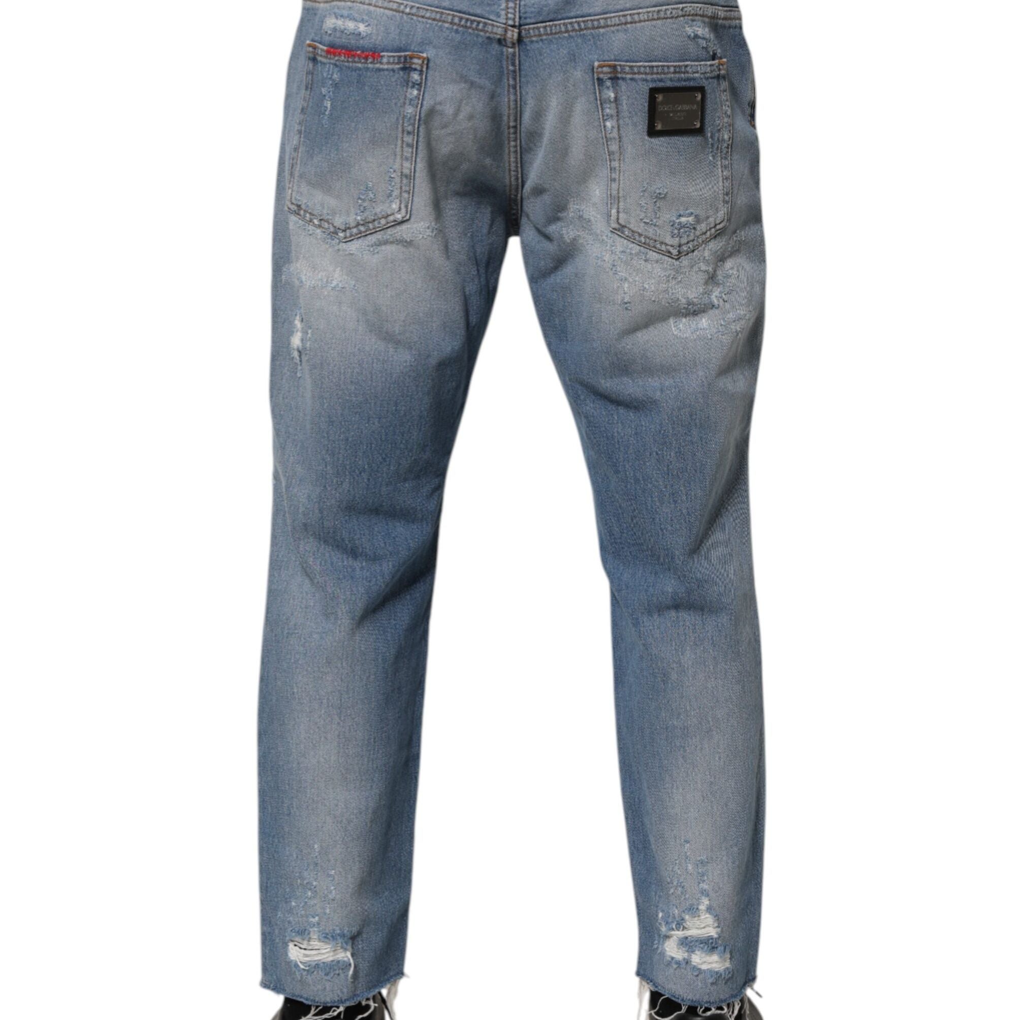 Dolce & Gabbana Blue Distressed Ripped Denim Trouser Jeans