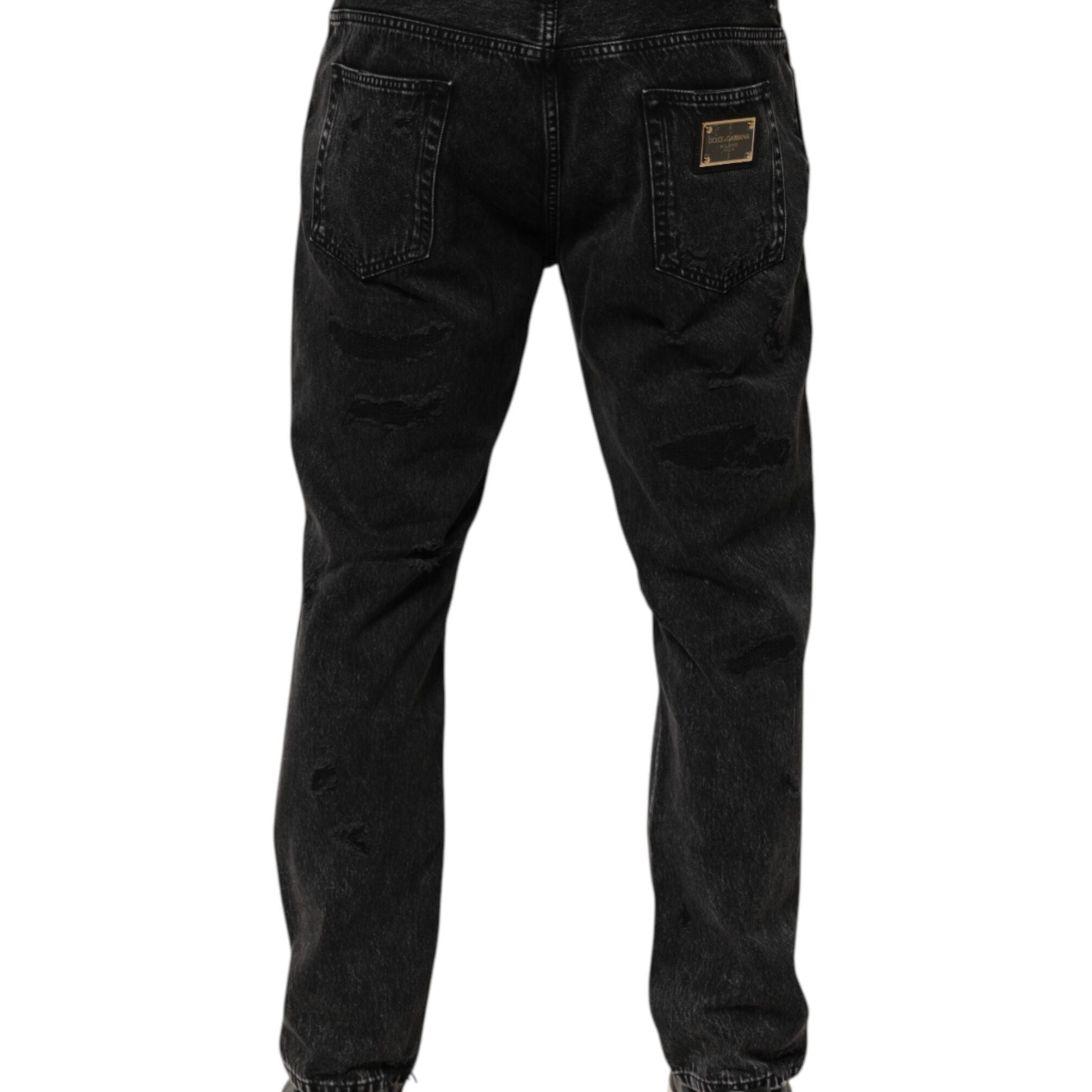 Dolce & Gabbana Black Washed Ripped Loose Cotton Denim Jeans