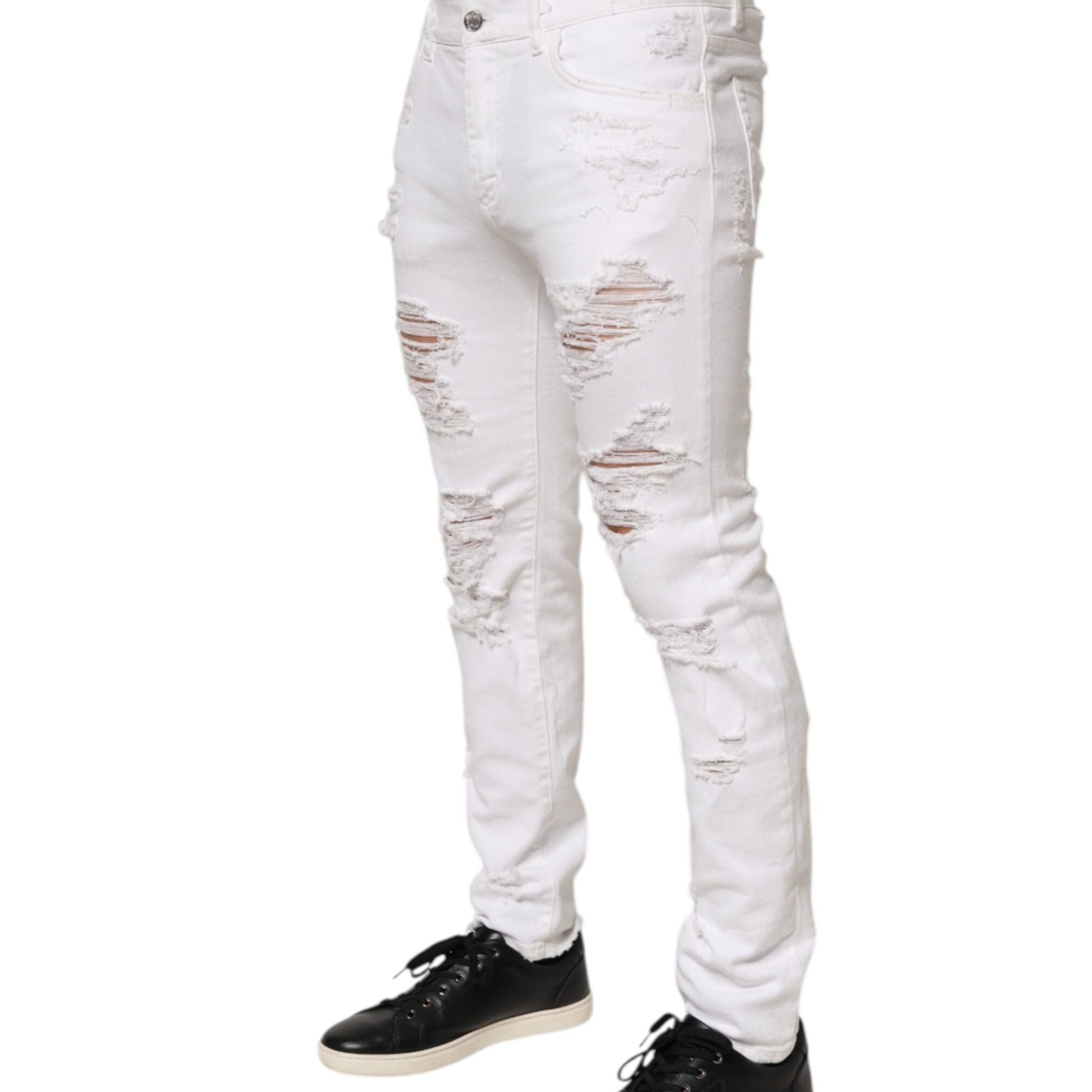 Dolce & Gabbana White Distressed Ripped Denim Trouser Jeans