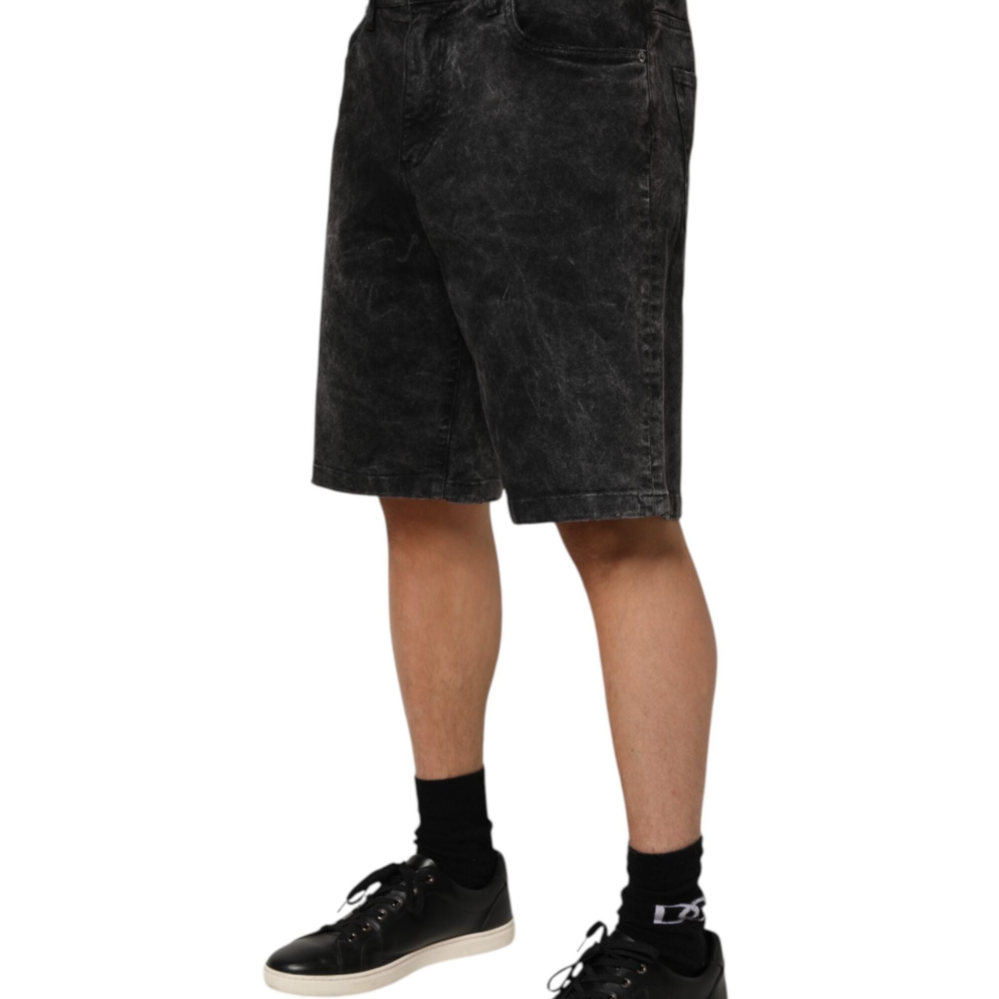 Dolce & Gabbana Black Cotton Mid Waist Denim Men Bermuda Short