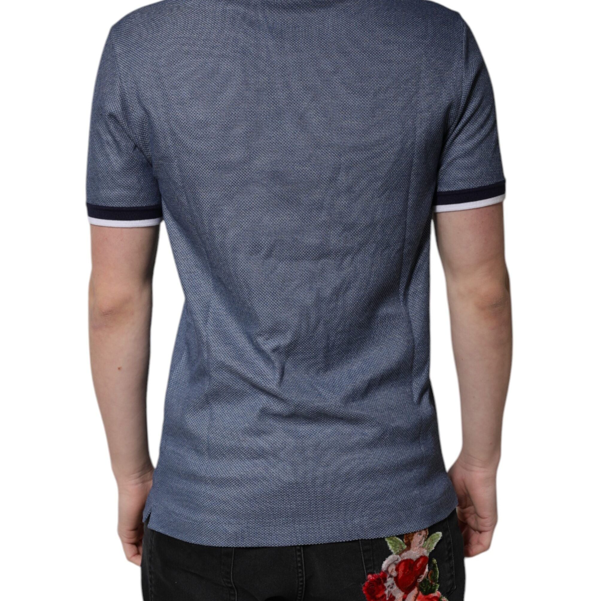 Dolce & Gabbana Blue Collared V-neck Silk Blend Polo T-shirt
