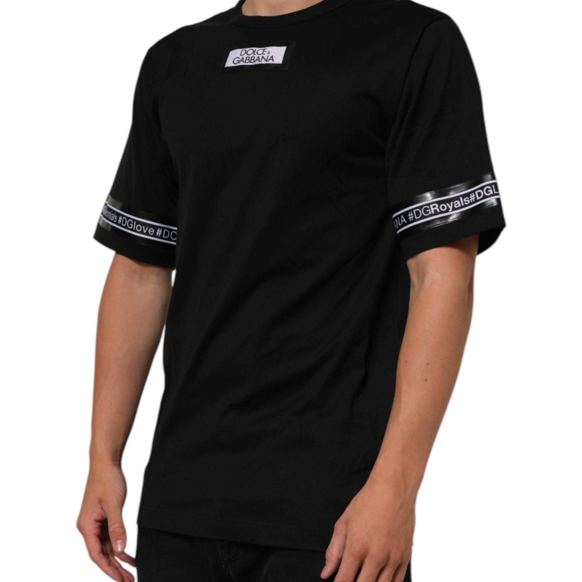 Dolce & Gabbana Black DGRoyals Cotton Men Crew Neck IT T-shirt