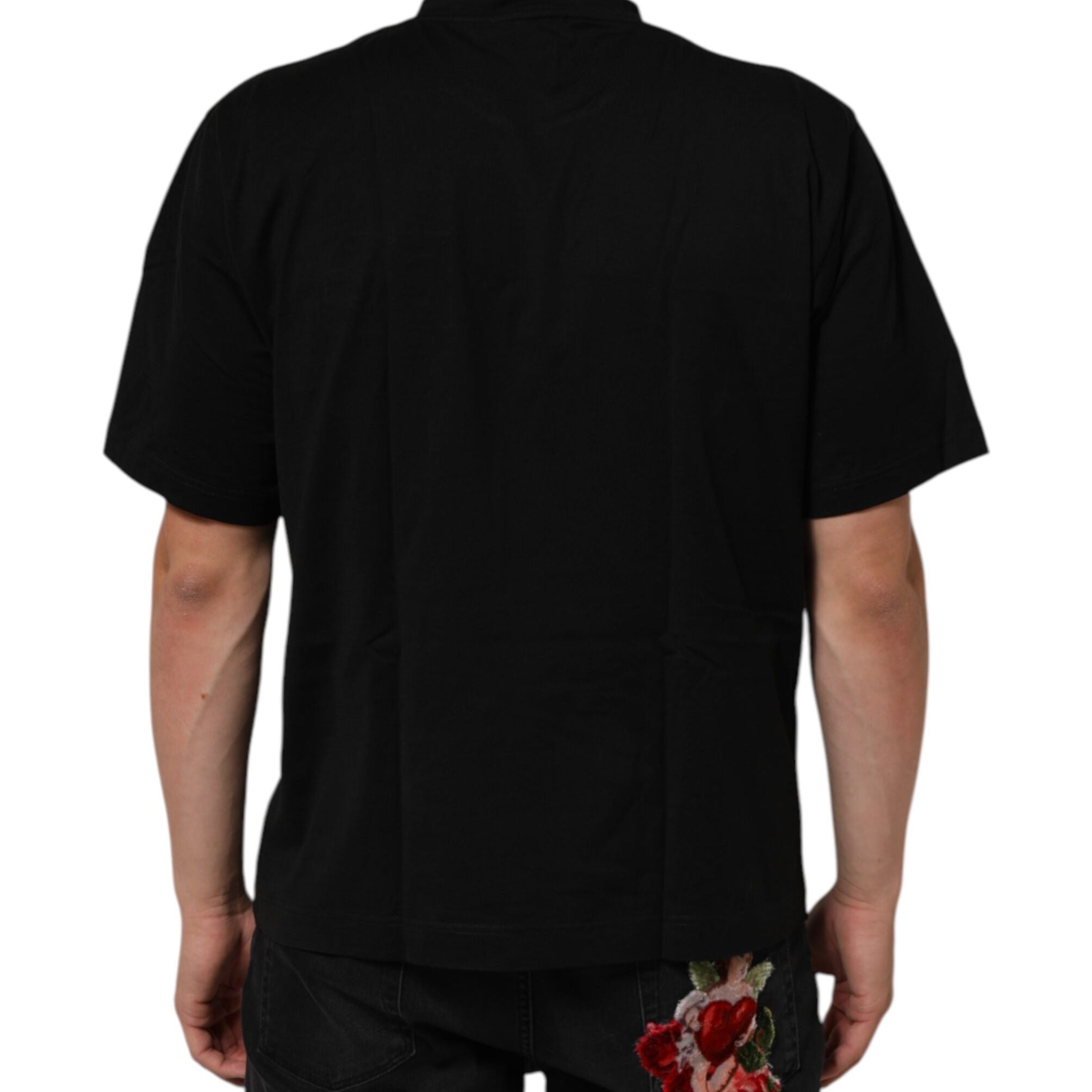 Dolce & Gabbana Black Logo Patch Cotton Men Crew Neck T-shirt
