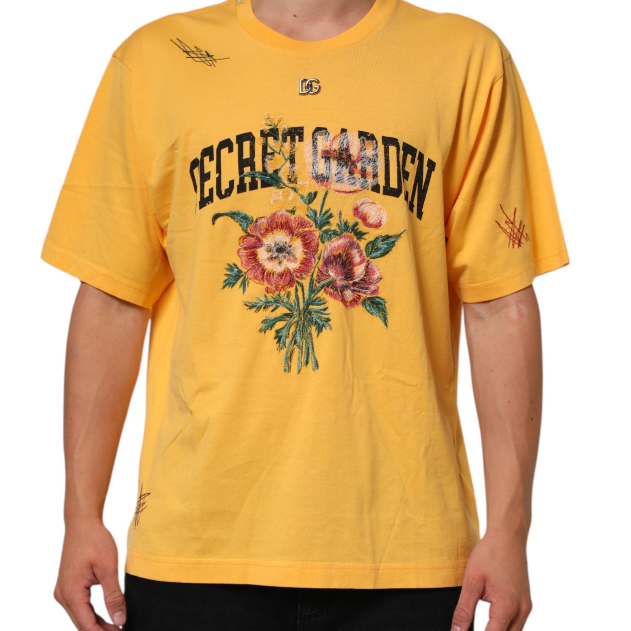 Dolce & Gabbana Yellow Secret Graden Floral Cotton CrewNeck T-shirt