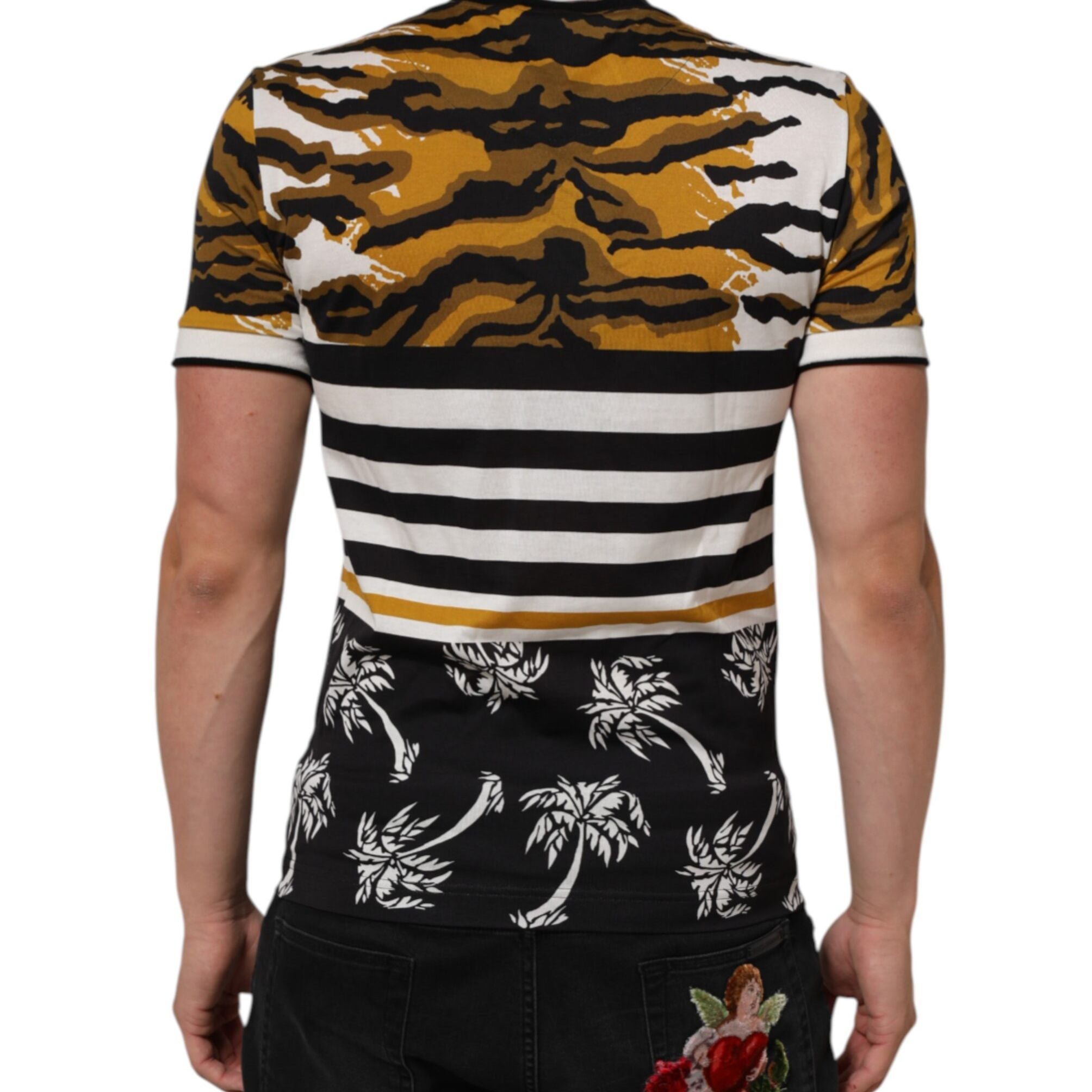 Dolce & Gabbana Multicolor Leopard Palm Leaf Men Crew Neck T-shirt