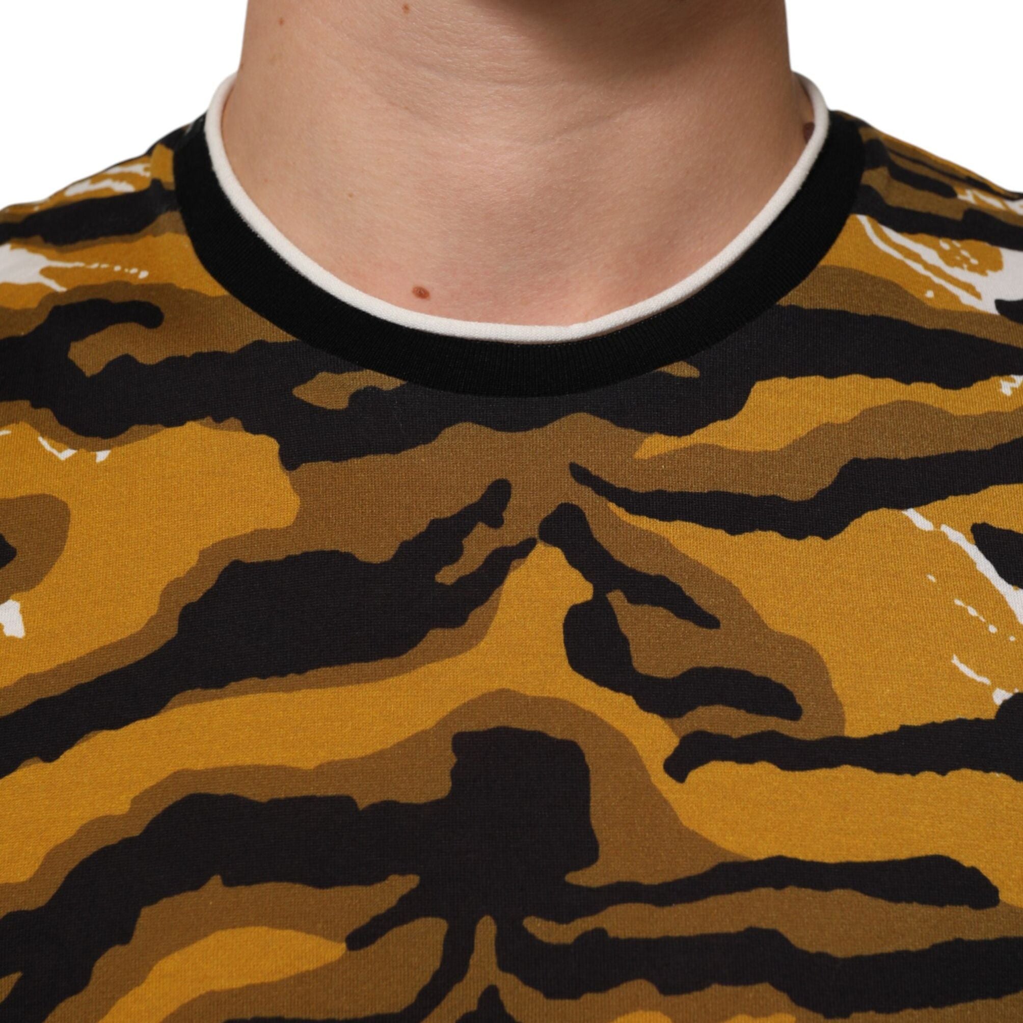 Dolce & Gabbana Multicolor Leopard Palm Leaf Men Crew Neck T-shirt