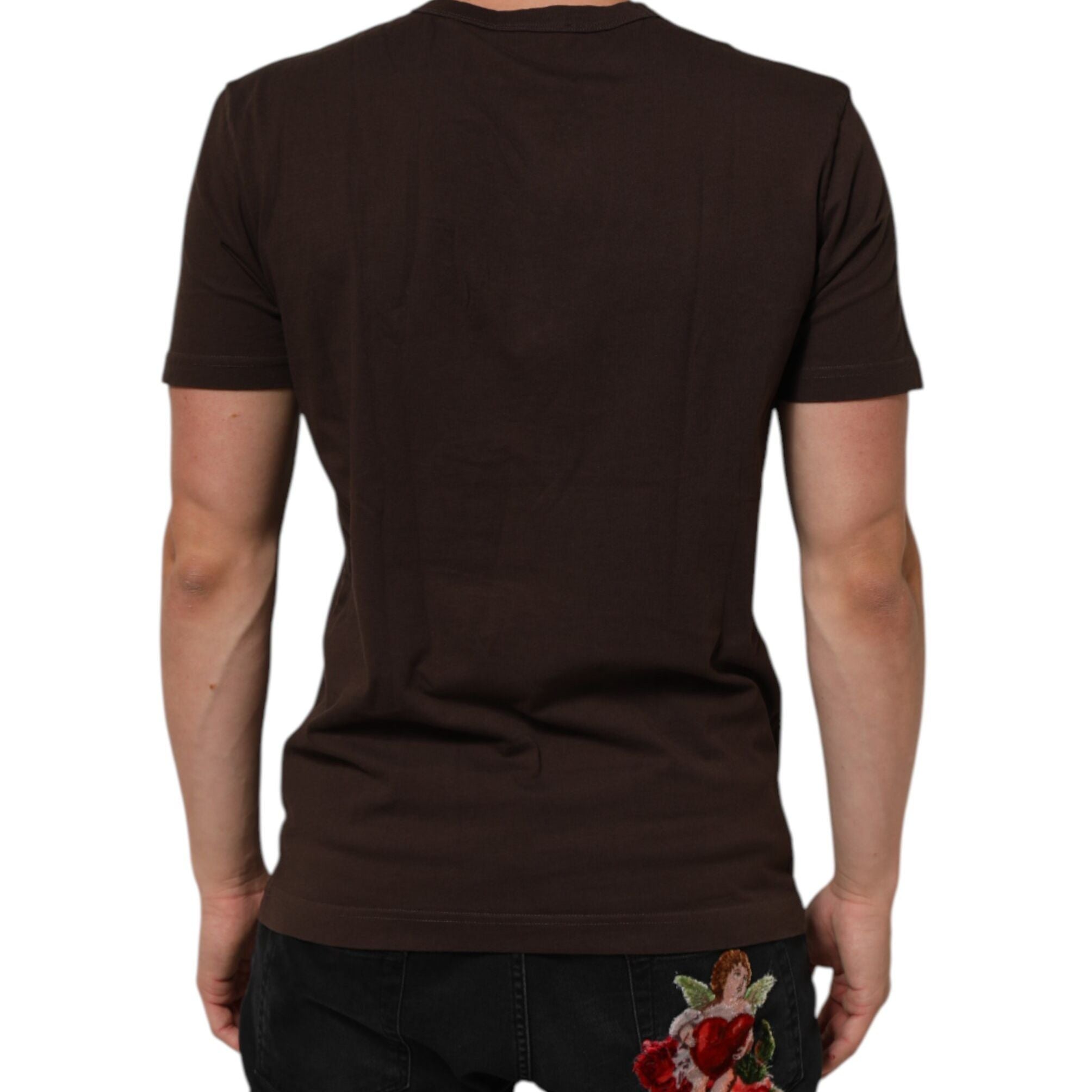 Dolce & Gabbana Brown Coin Laurel Print Men Crew Neck T-shirt
