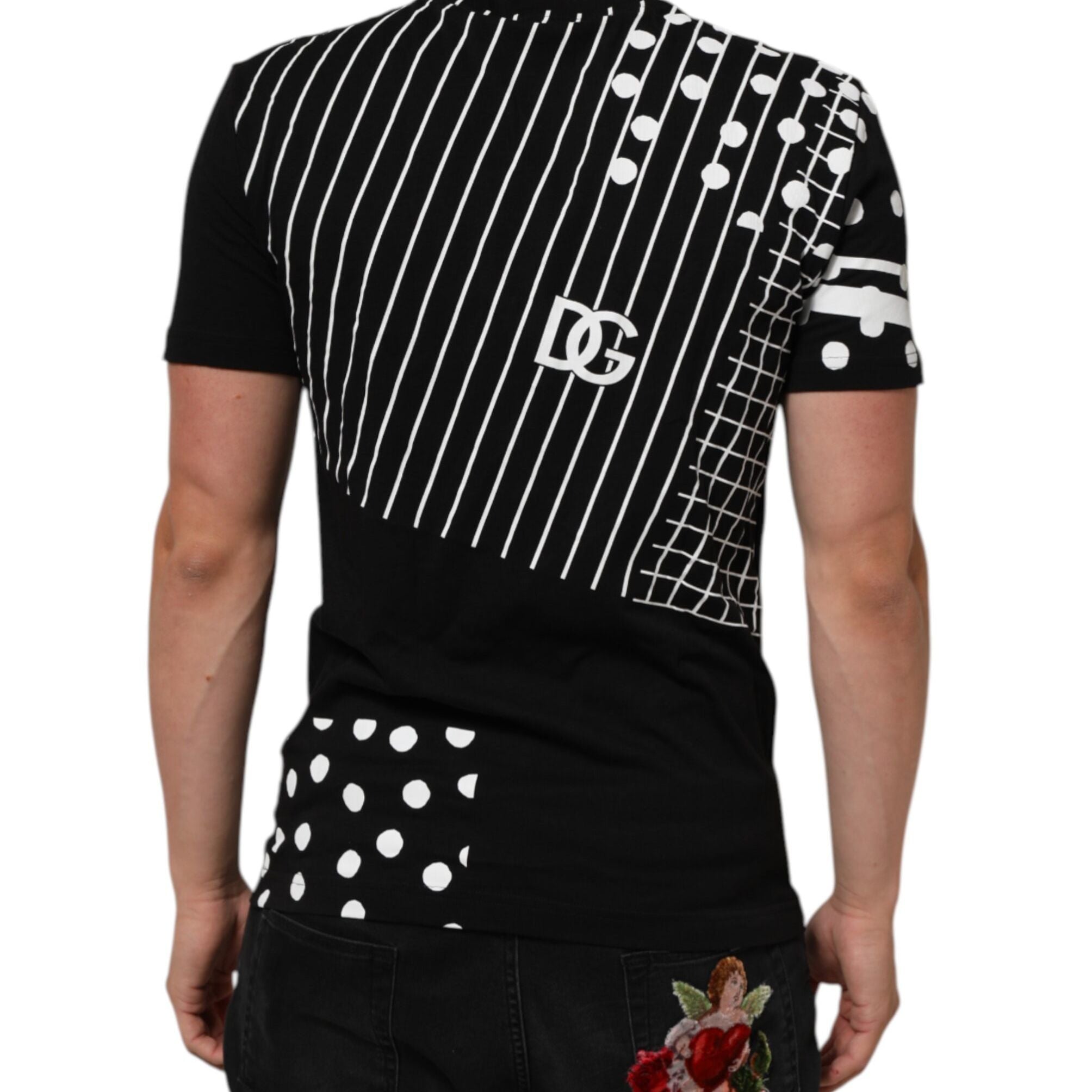 Dolce & Gabbana Black Cotton Polka Dots Round Neck T-shirt