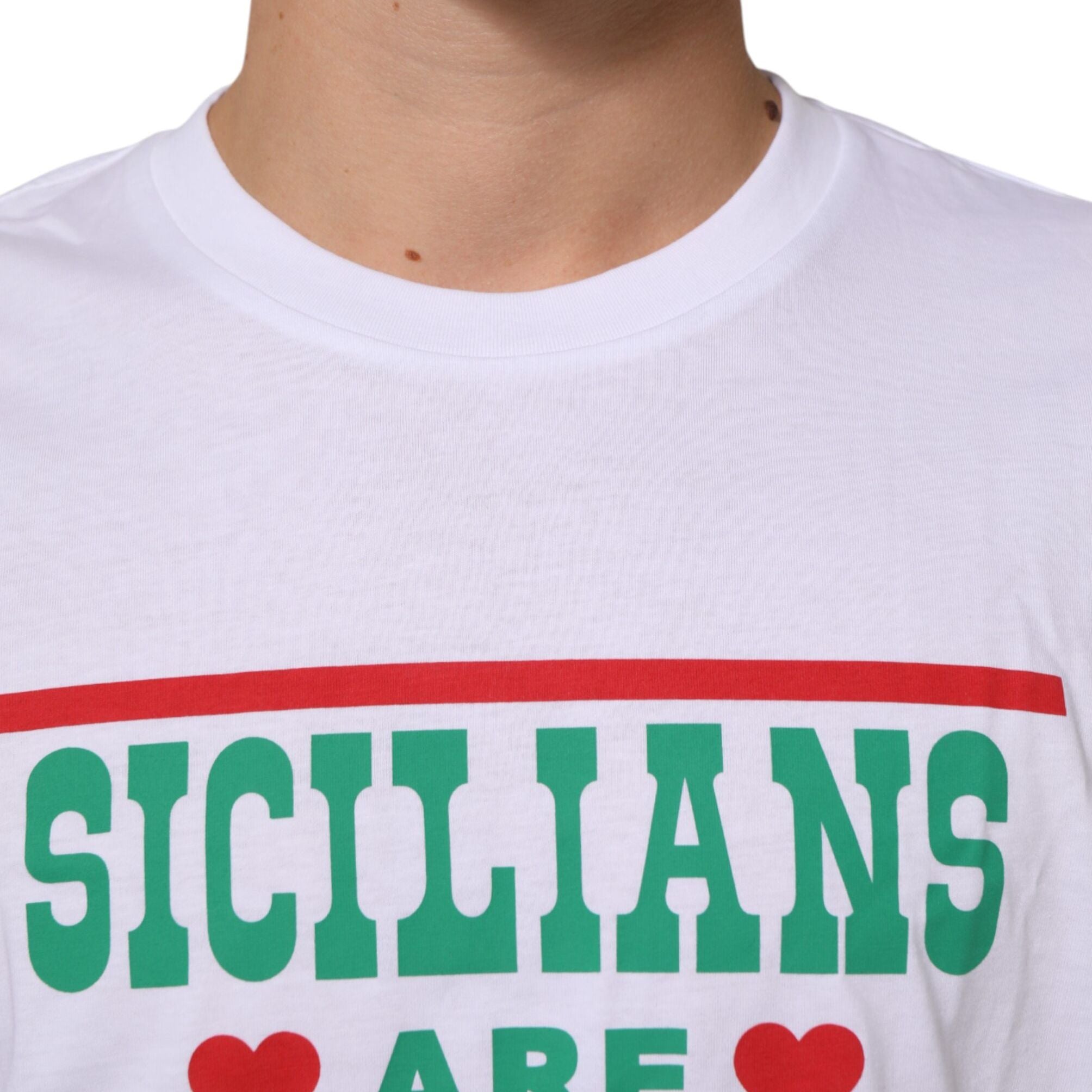 Dolce & Gabbana White Graphic Print Cotton Crew Neck T-shirt
