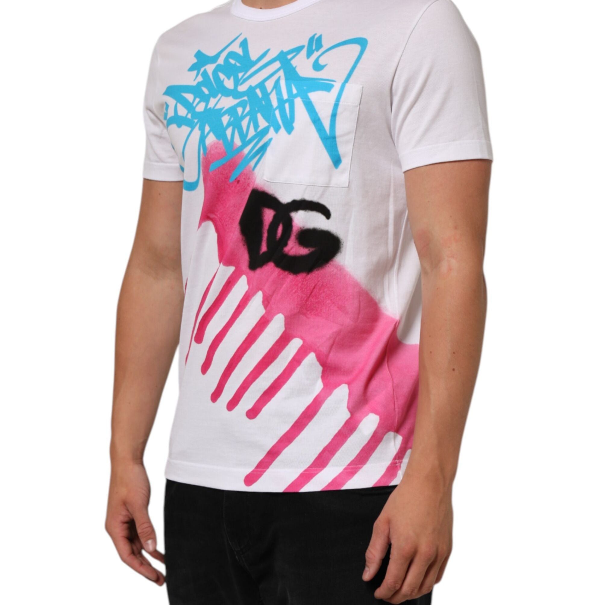 Dolce & Gabbana White Graphic Print Cotton Crew Neck T-shirt