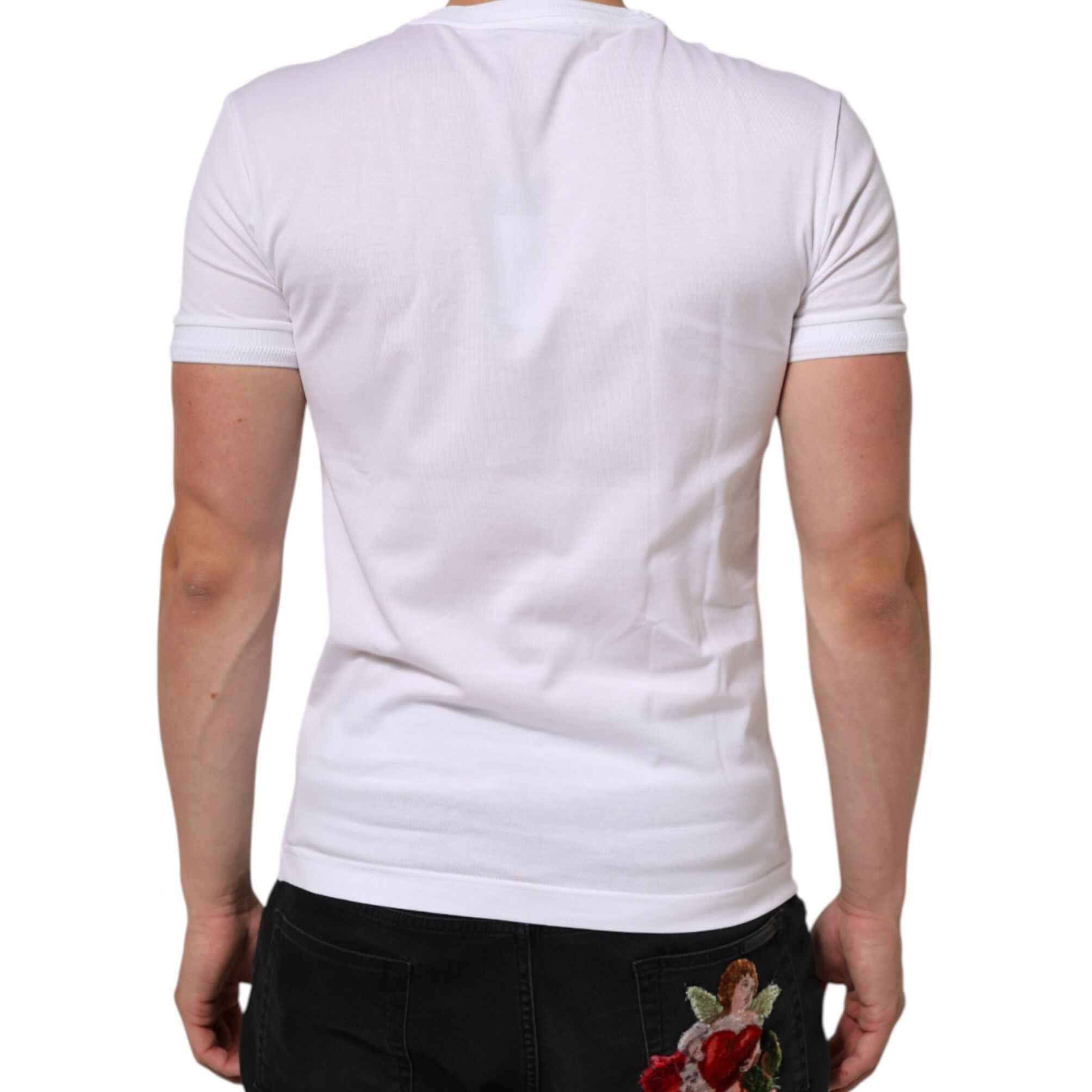 Dolce & Gabbana White Cotton Logo Patch Crew Neck  T-shirt