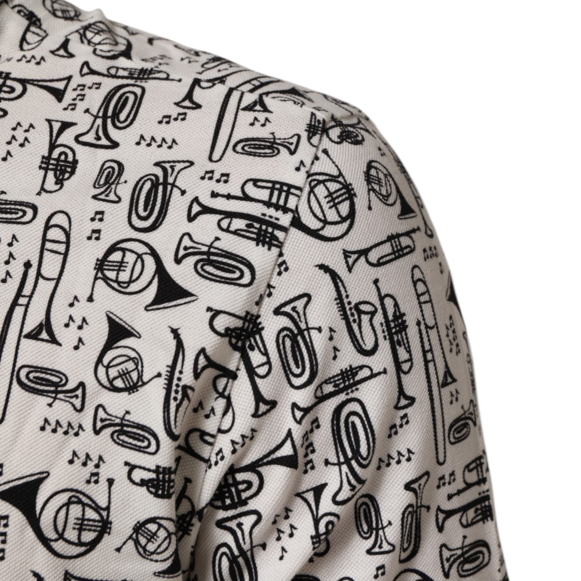Dolce & Gabbana White Musical Print Collared Polo T-shirt