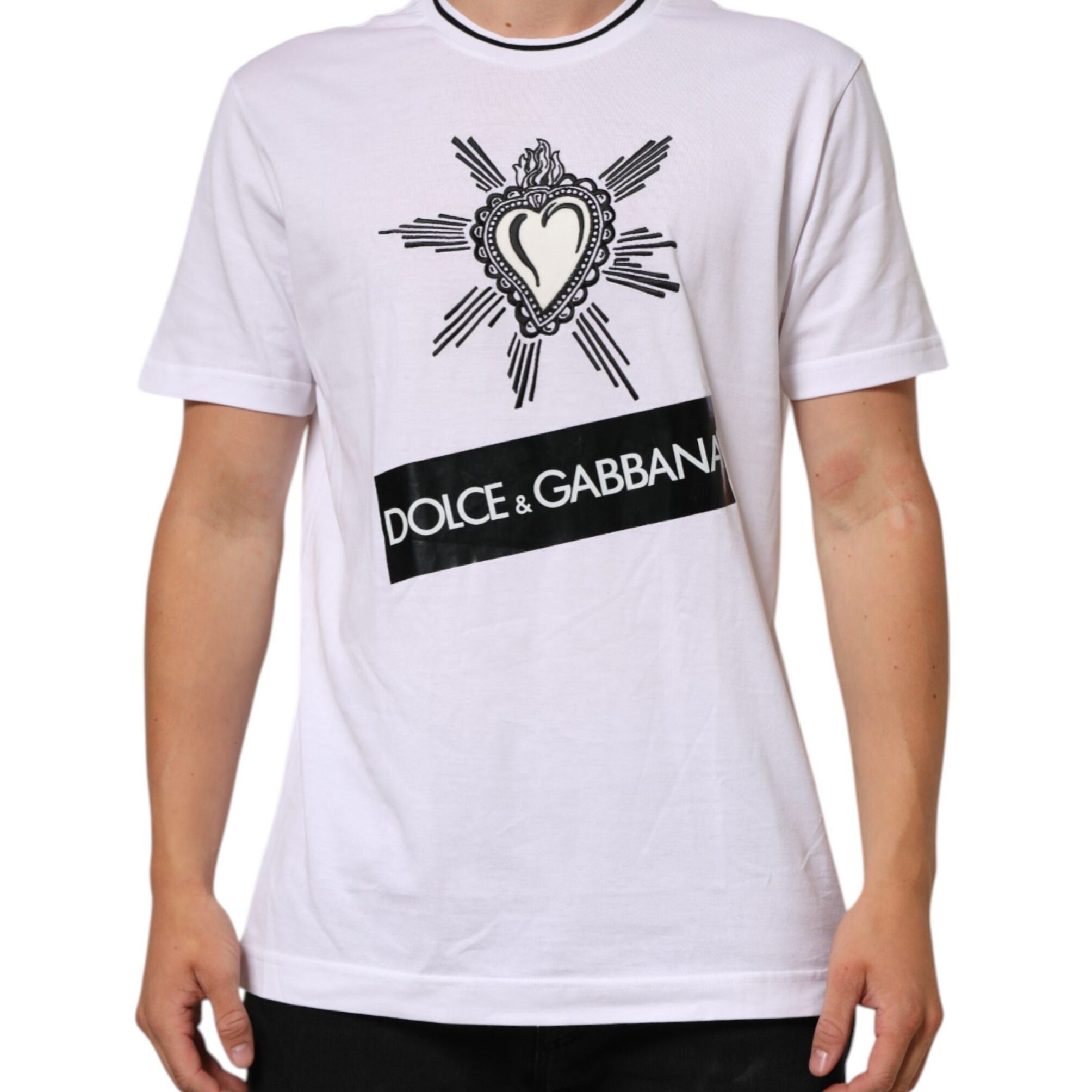 Dolce & Gabbana White Sacred Heart Short Sleeve Men T-shirt