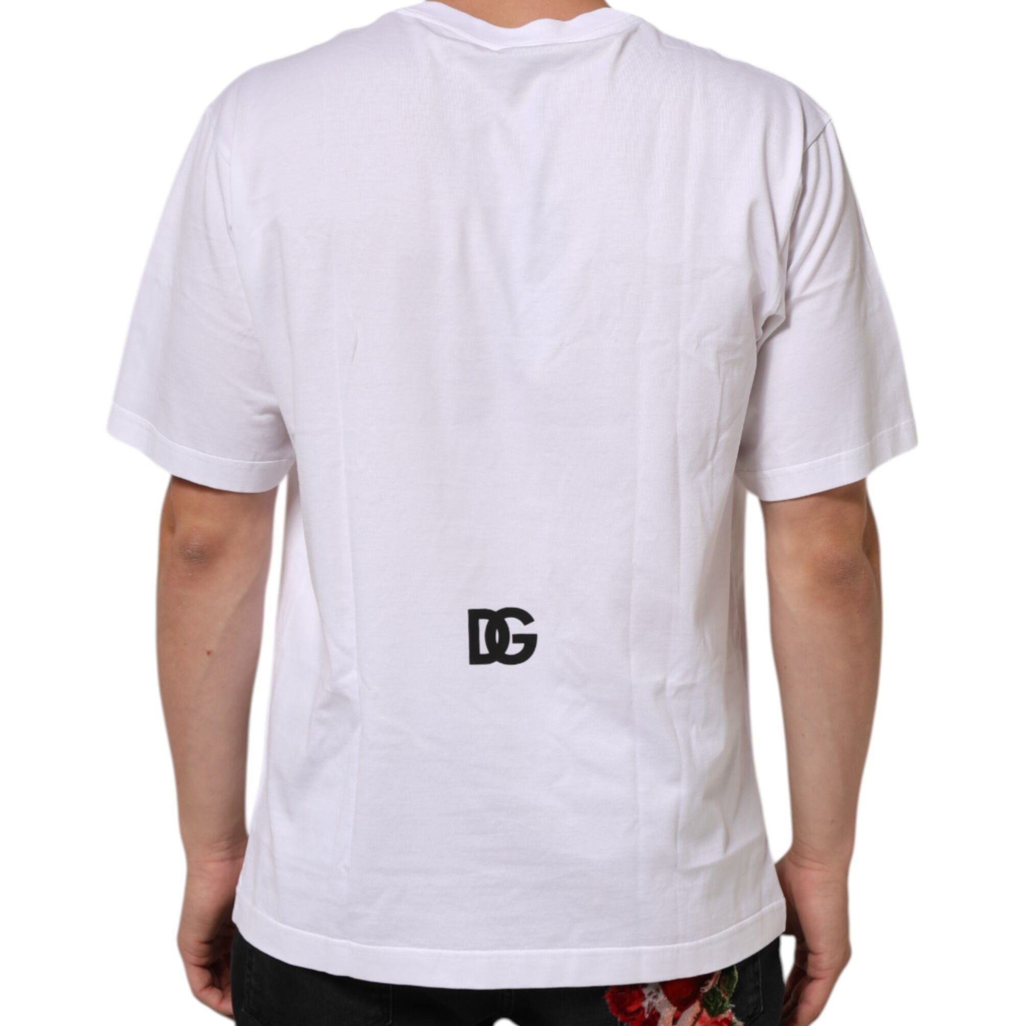 Dolce & Gabbana White Logo Print Cotton Crew Neck Men T-shirt