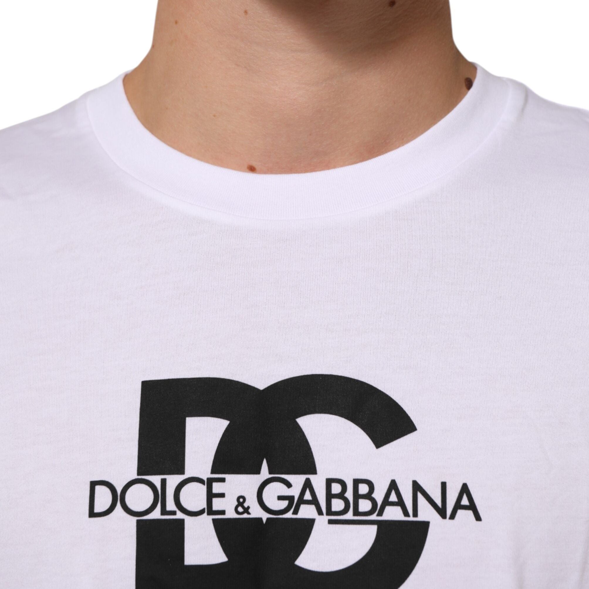 Dolce & Gabbana White Logo Print Cotton Crew Neck Men T-shirt