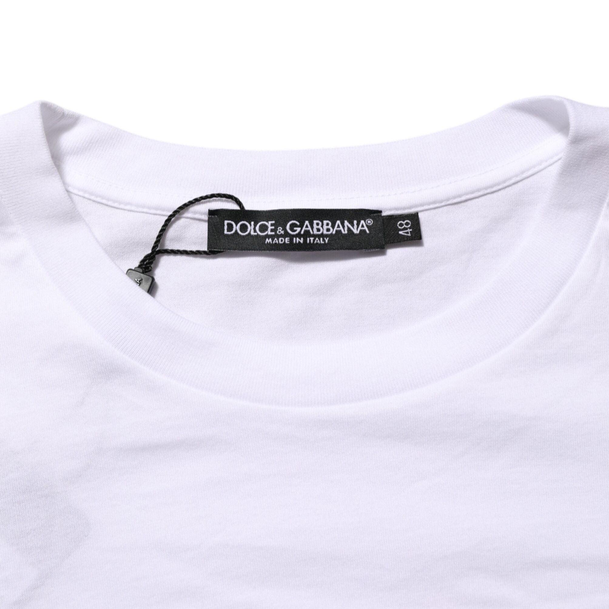 Dolce & Gabbana White Logo Print Cotton Crew Neck Men T-shirt