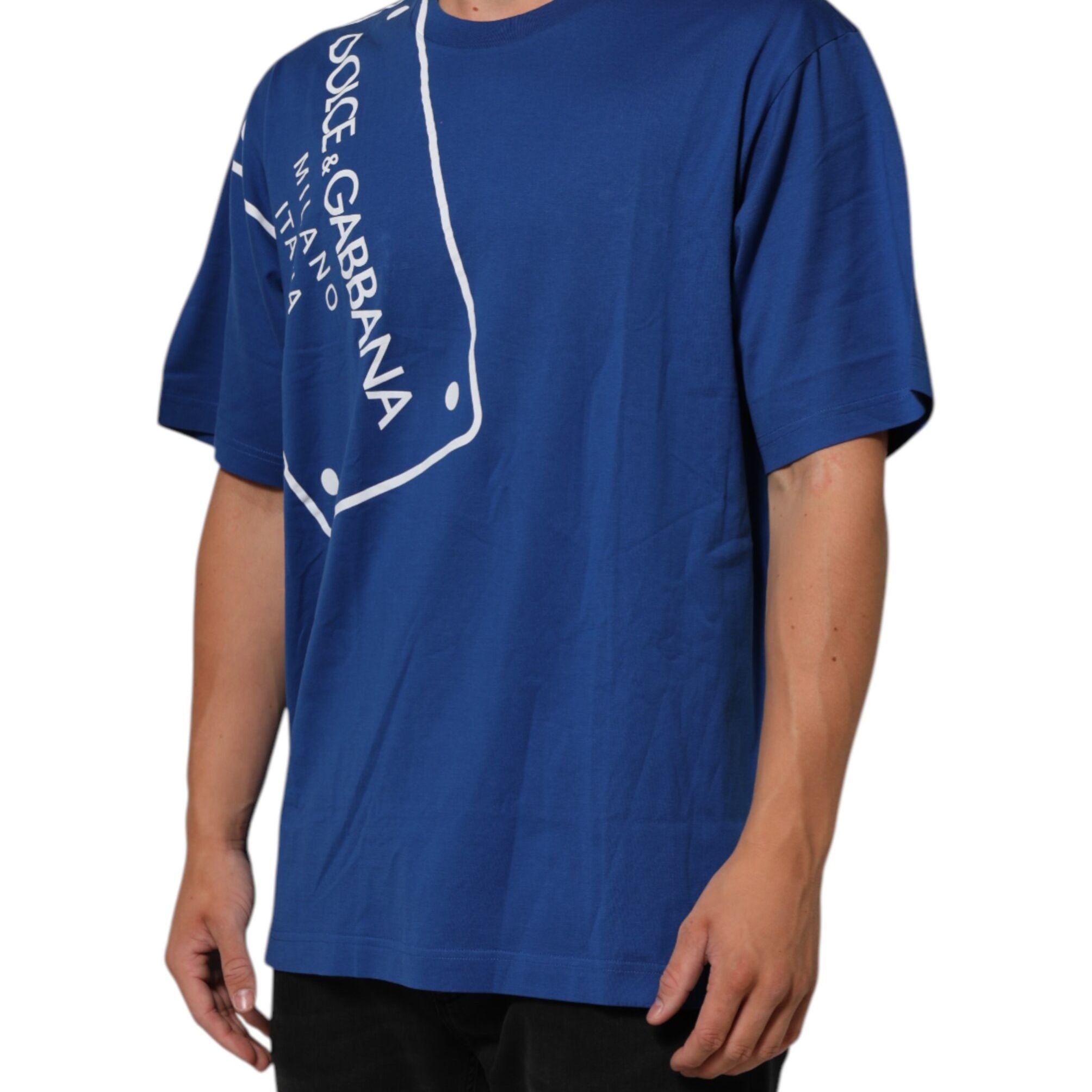 Dolce & Gabbana Blue Logo Print Cotton Crew Neck Men T-shirt