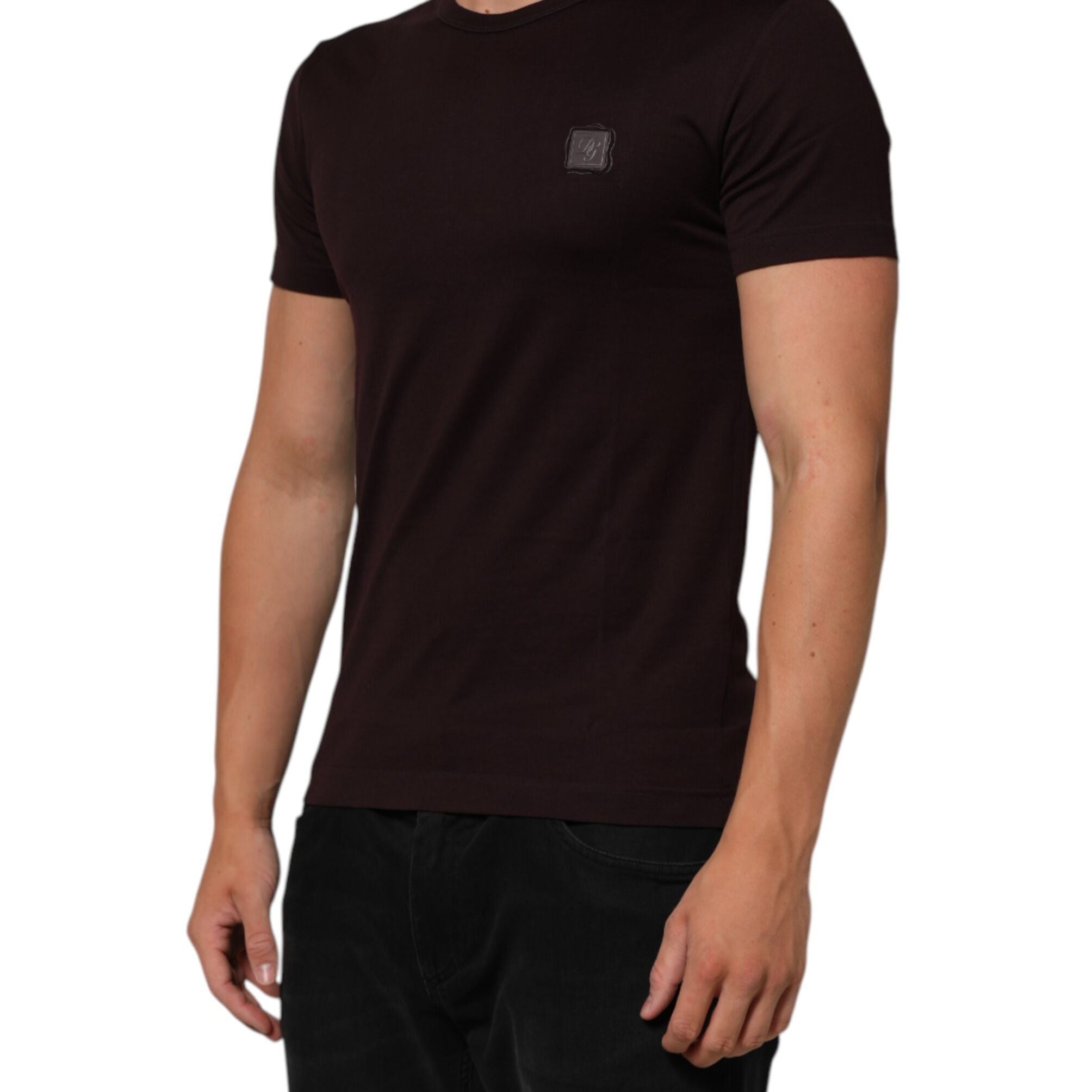 Dolce & Gabbana Brown Logo Plaque Cotton Crew Neck T-shirt