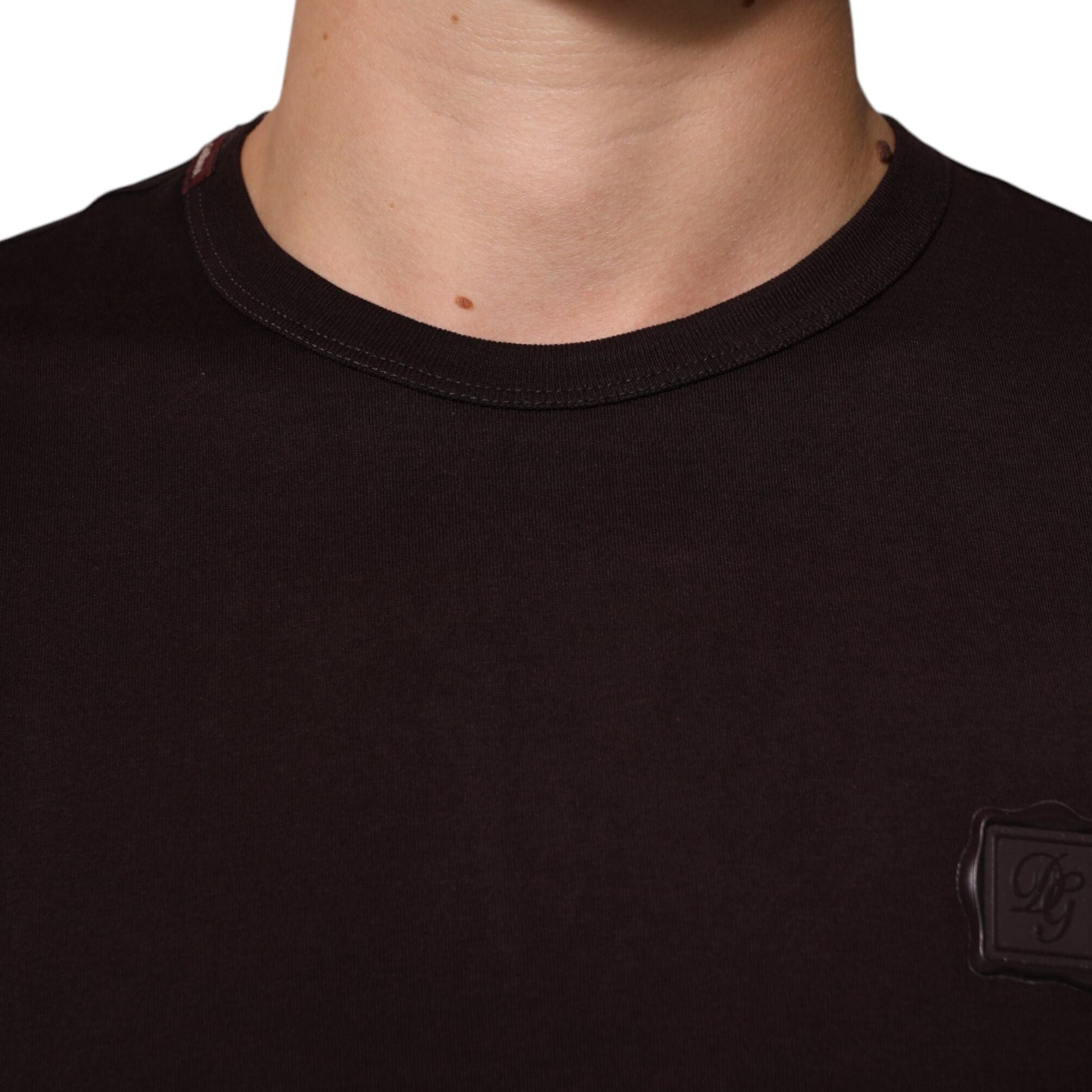 Dolce & Gabbana Brown Logo Plaque Cotton Crew Neck T-shirt