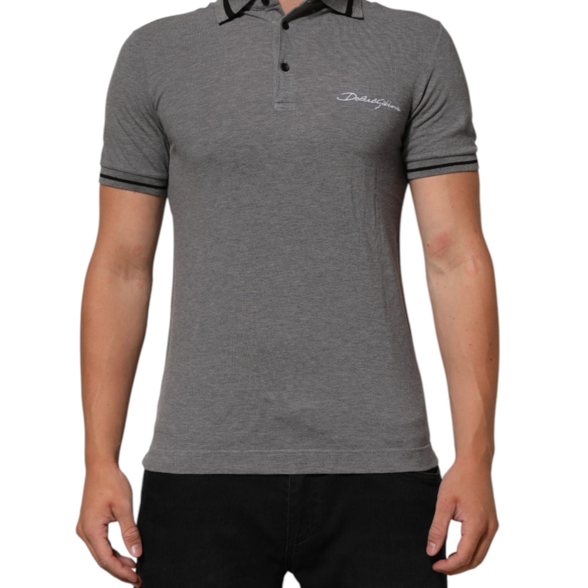 Dolce & Gabbana Gray Logo Embroidery Collared Polo T-shirt