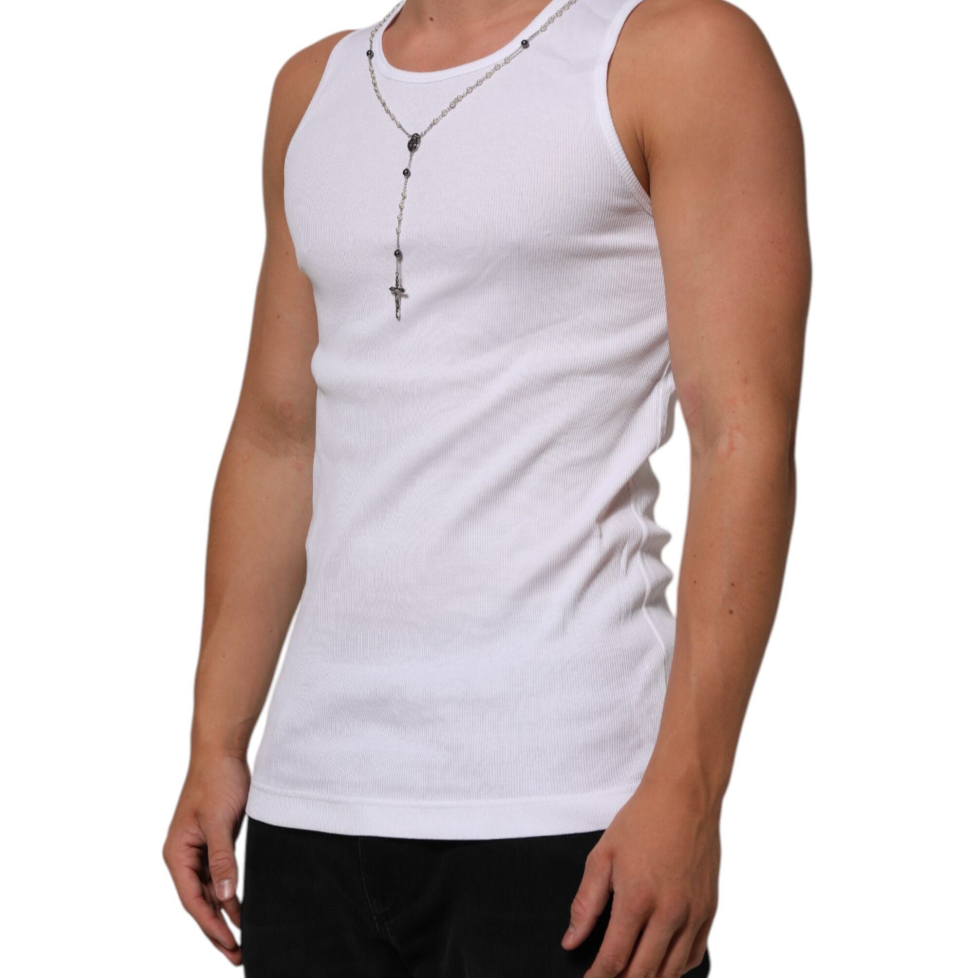 Dolce & Gabbana White Cotton Chain Necklace Tank Top T-shirt