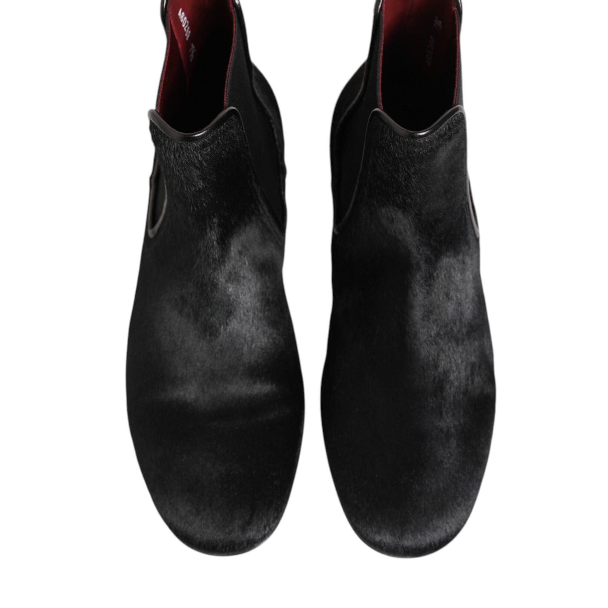 Dolce & Gabbana Black Leather Fur Men CHELSEA Boots Shoes