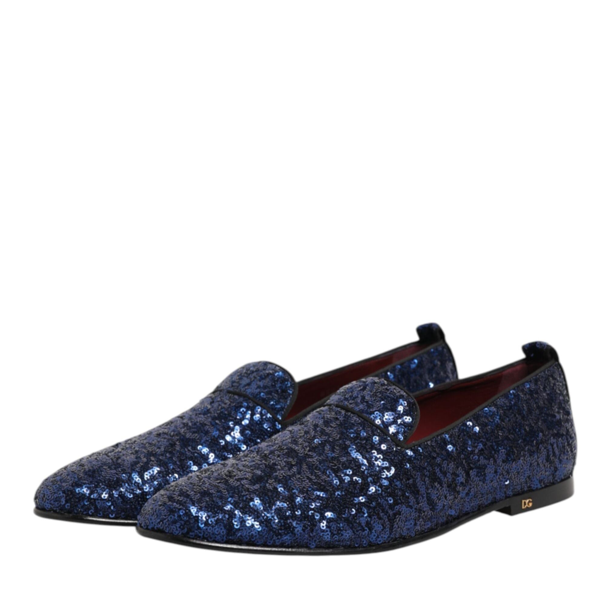 Dolce & Gabbana Blue Sequined Loafers Slippers Men Dress Shoes