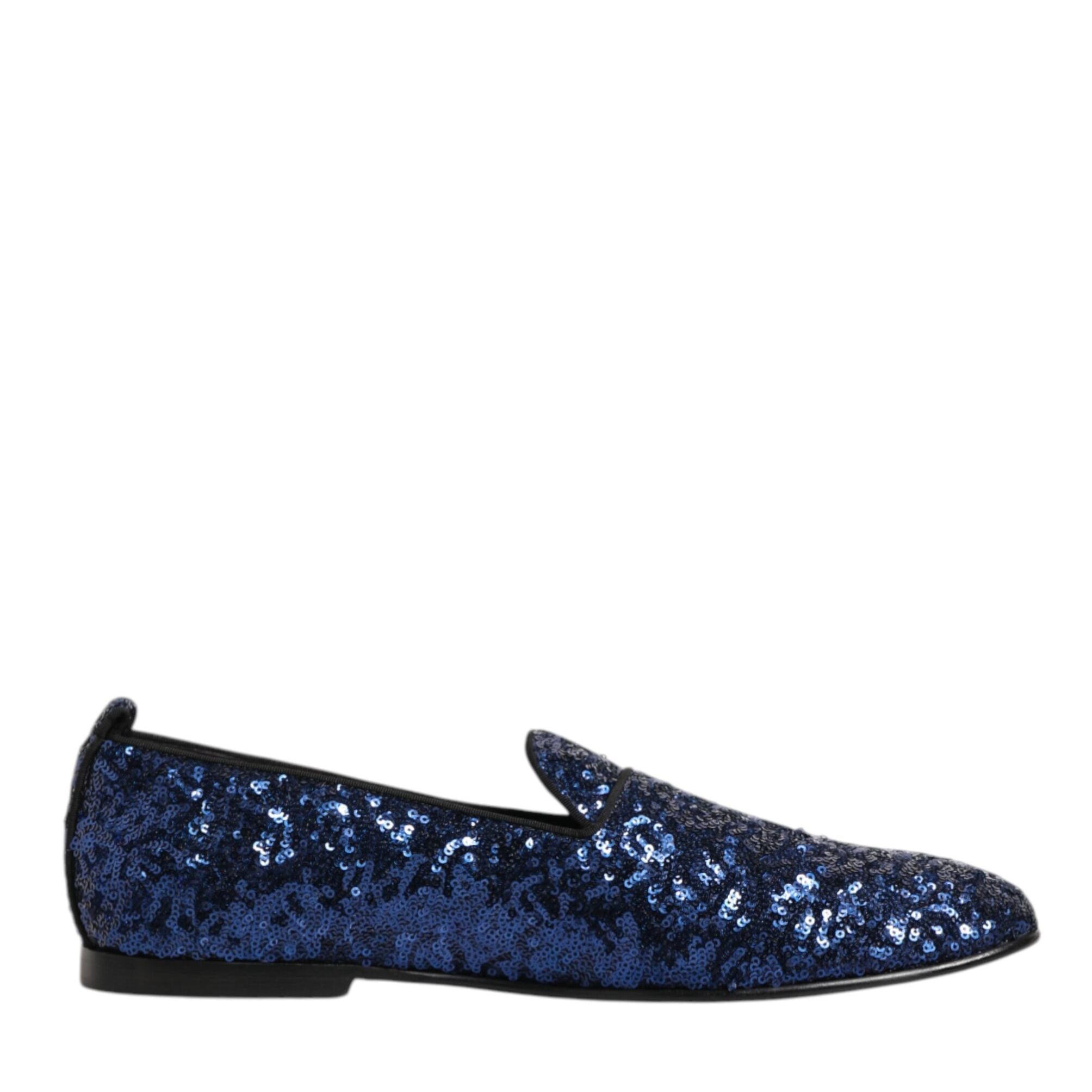 Dolce & Gabbana Blue Sequined Loafers Slippers Men Dress Shoes