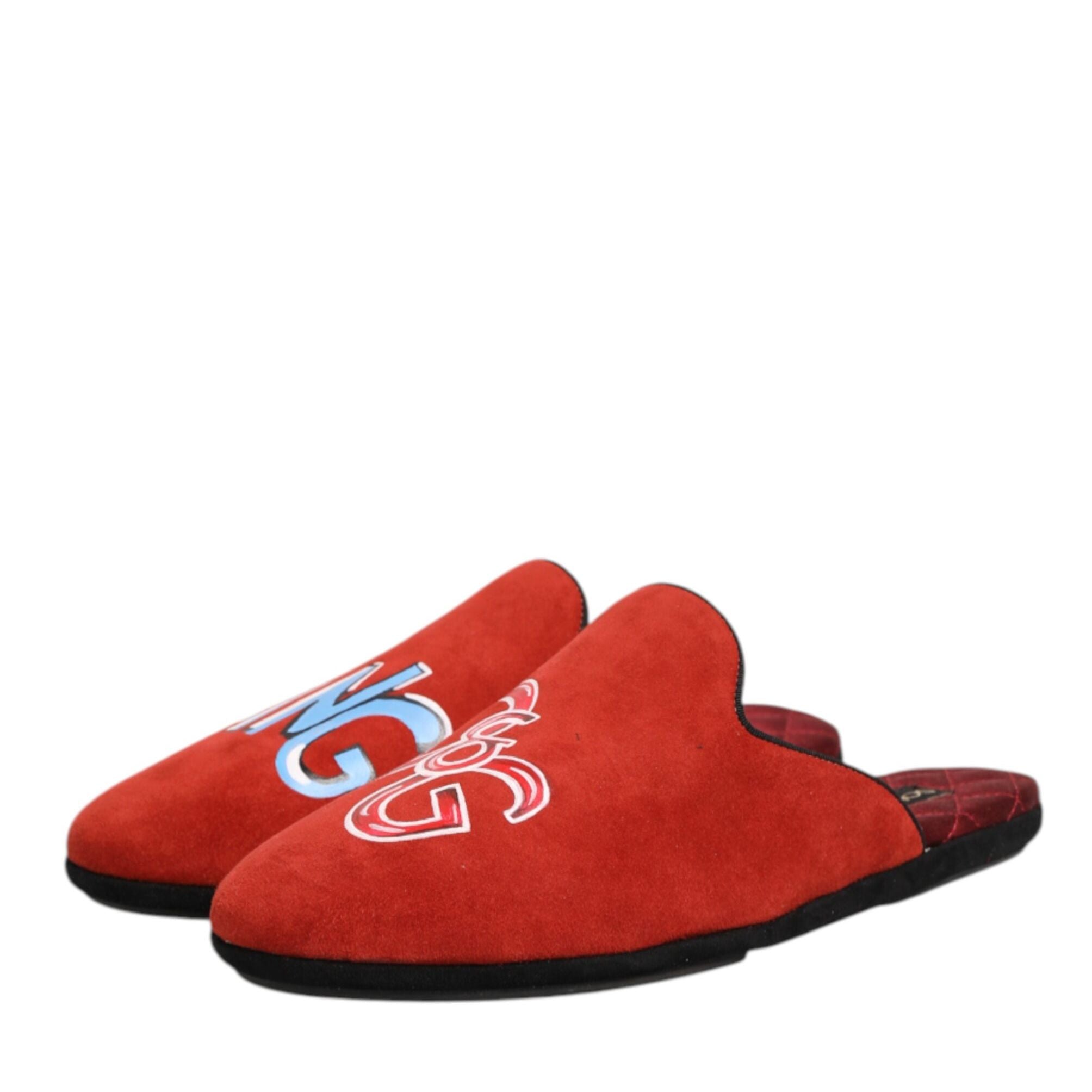 Dolce & Gabbana Red Suede DG King Men House Slippers Shoes