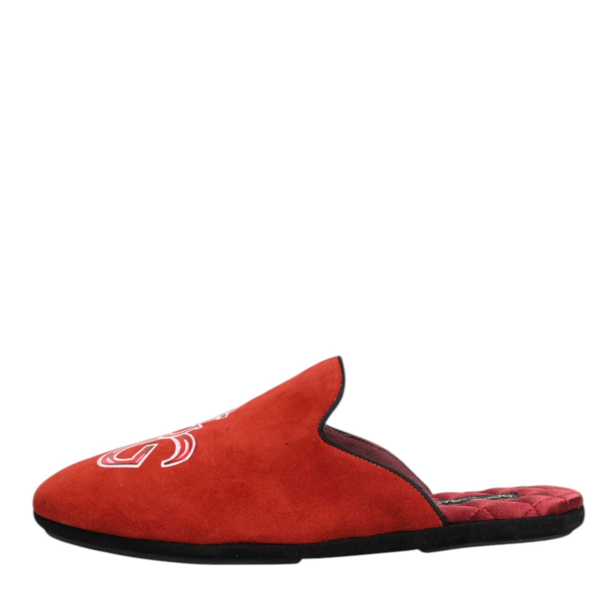 Dolce & Gabbana Red Suede DG King Men House Slippers Shoes